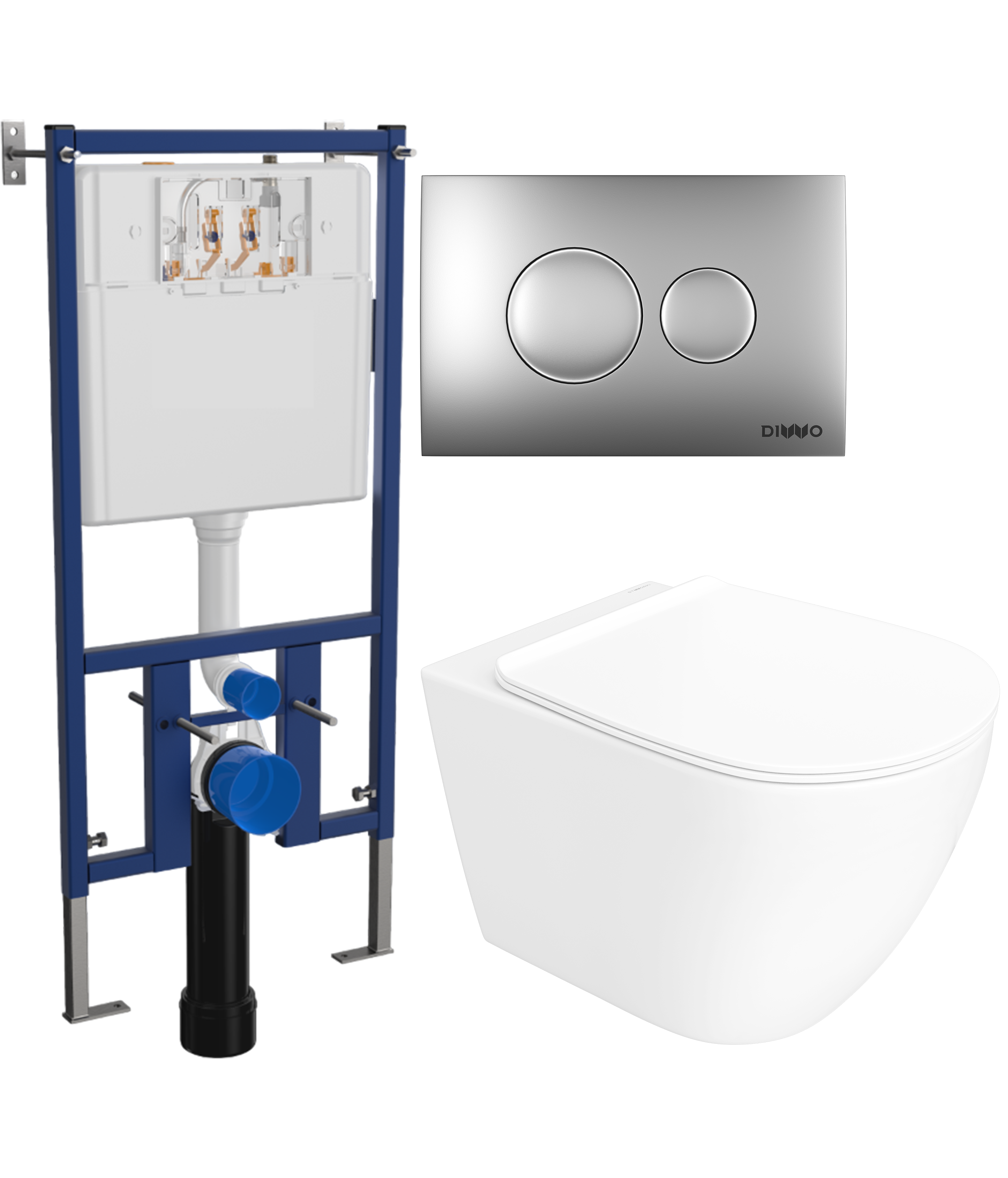 Комплект 3 в 1 Унитаз подвесной STWORKI Готланд S13401WH безободковый, с микролифтом, глянцевый белый, антивсплеск + Инсталляция DIWO 4501 + Кнопка 7311 цвет матовый хром
