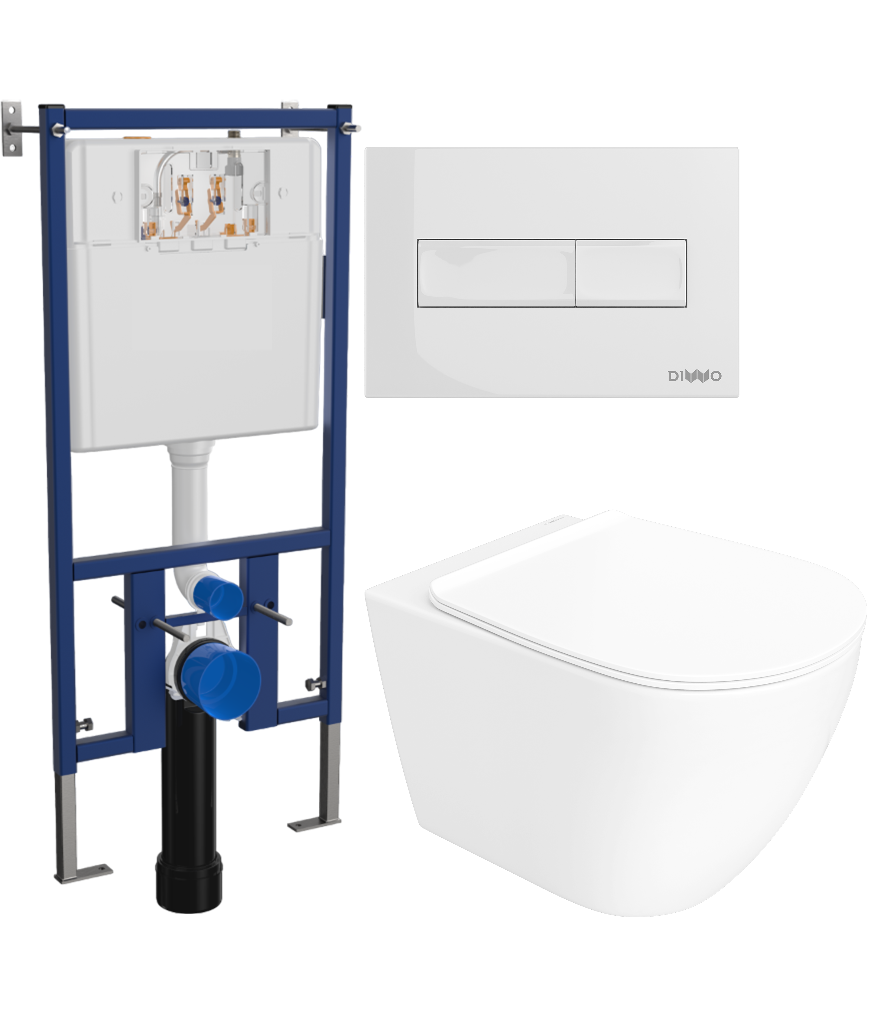 Комплект 3 в 1 Унитаз подвесной STWORKI Готланд S13401WH безободковый, с микролифтом, глянцевый белый, антивсплеск + Инсталляция DIWO 4501 + Кнопка 7320 цвет глянцевый белый