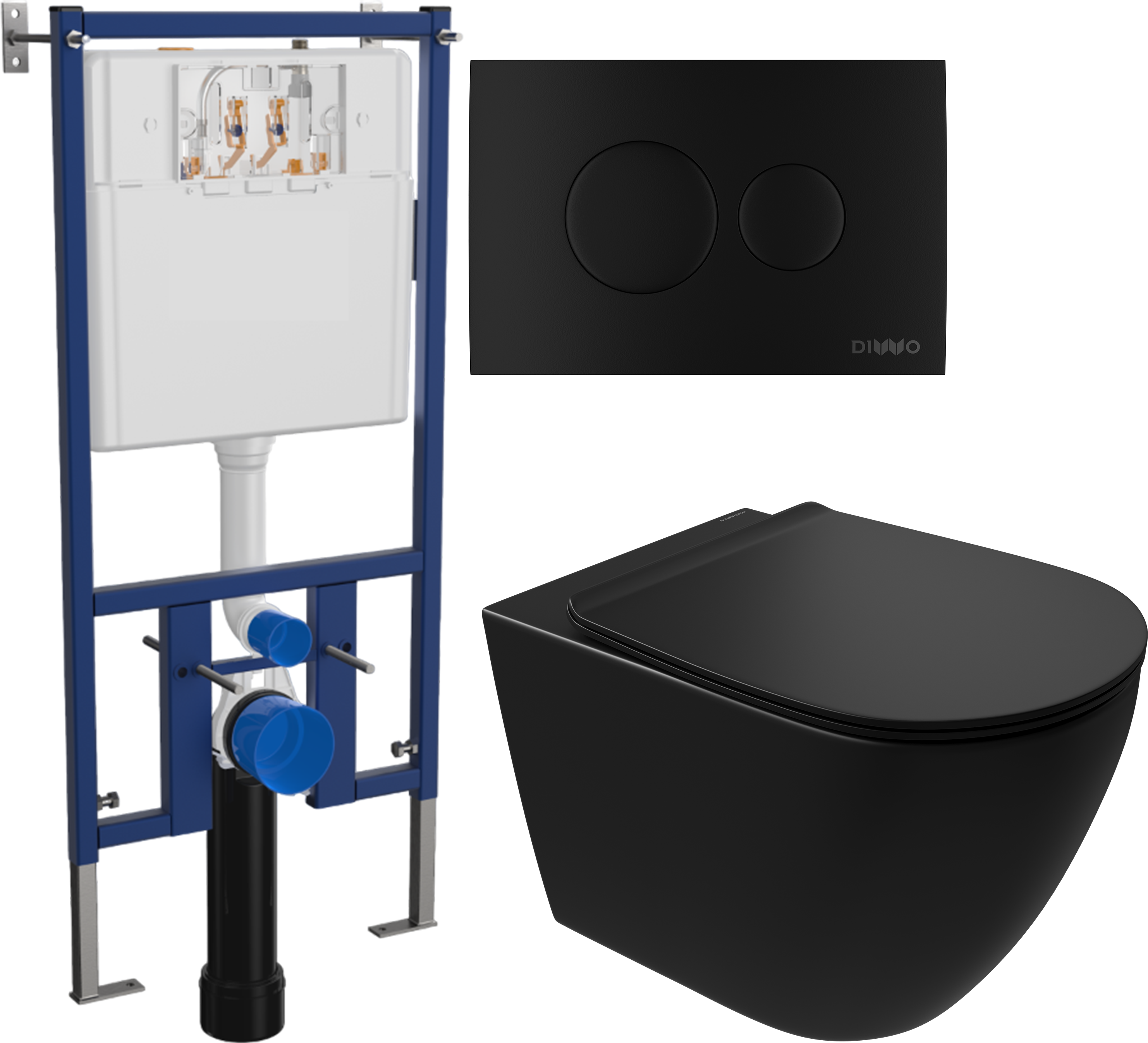 Комплект 3 в 1 Унитаз подвесной STWORKI Готланд S13401BK безободковый, с микролифтом, глянцевый черный, антивсплеск + Инсталляция DIWO 4501 + Кнопка 7313 цвет матовый черный