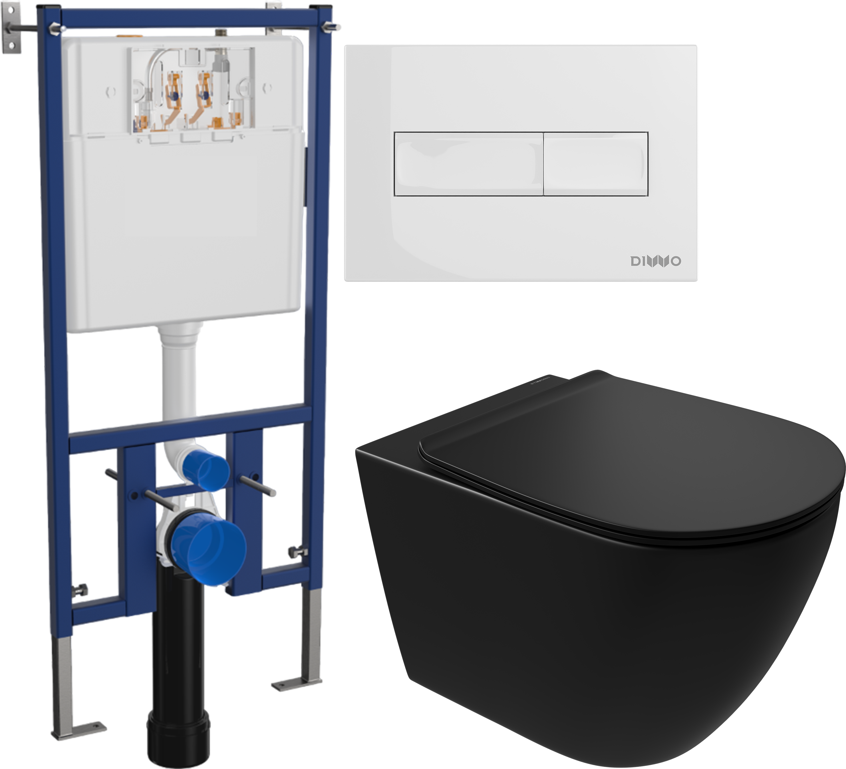 Комплект 3 в 1 Унитаз подвесной STWORKI Готланд S13401BK безободковый, с микролифтом, глянцевый черный, антивсплеск + Инсталляция DIWO 4501 + Кнопка 7320 цвет глянцевый белый