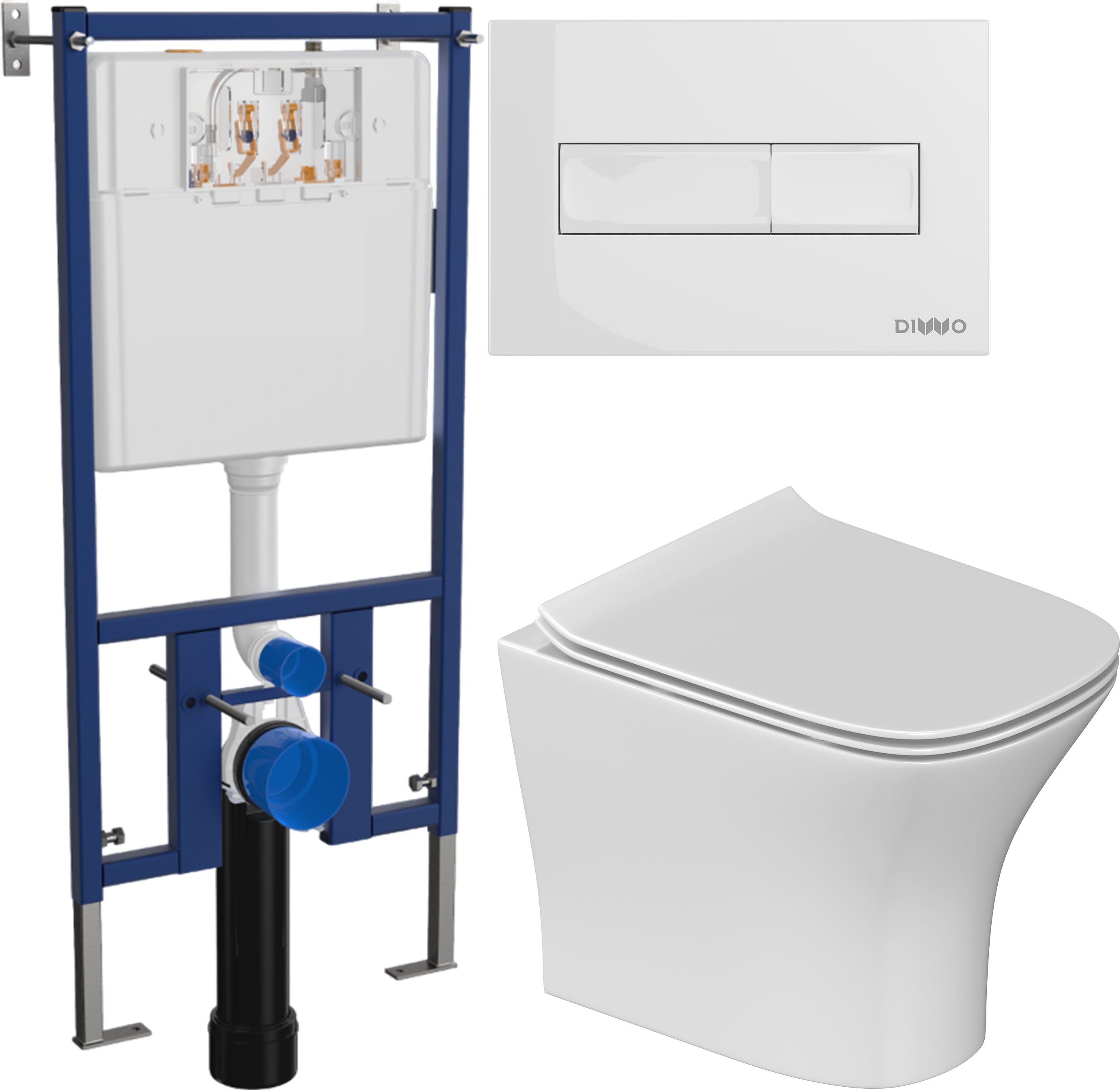 Комплект 3 в 1 Унитаз подвесной STWORKI Олланд S01401WH + Инсталляция DIWO 4501 + Кнопка 7320 цвет глянцевый белый