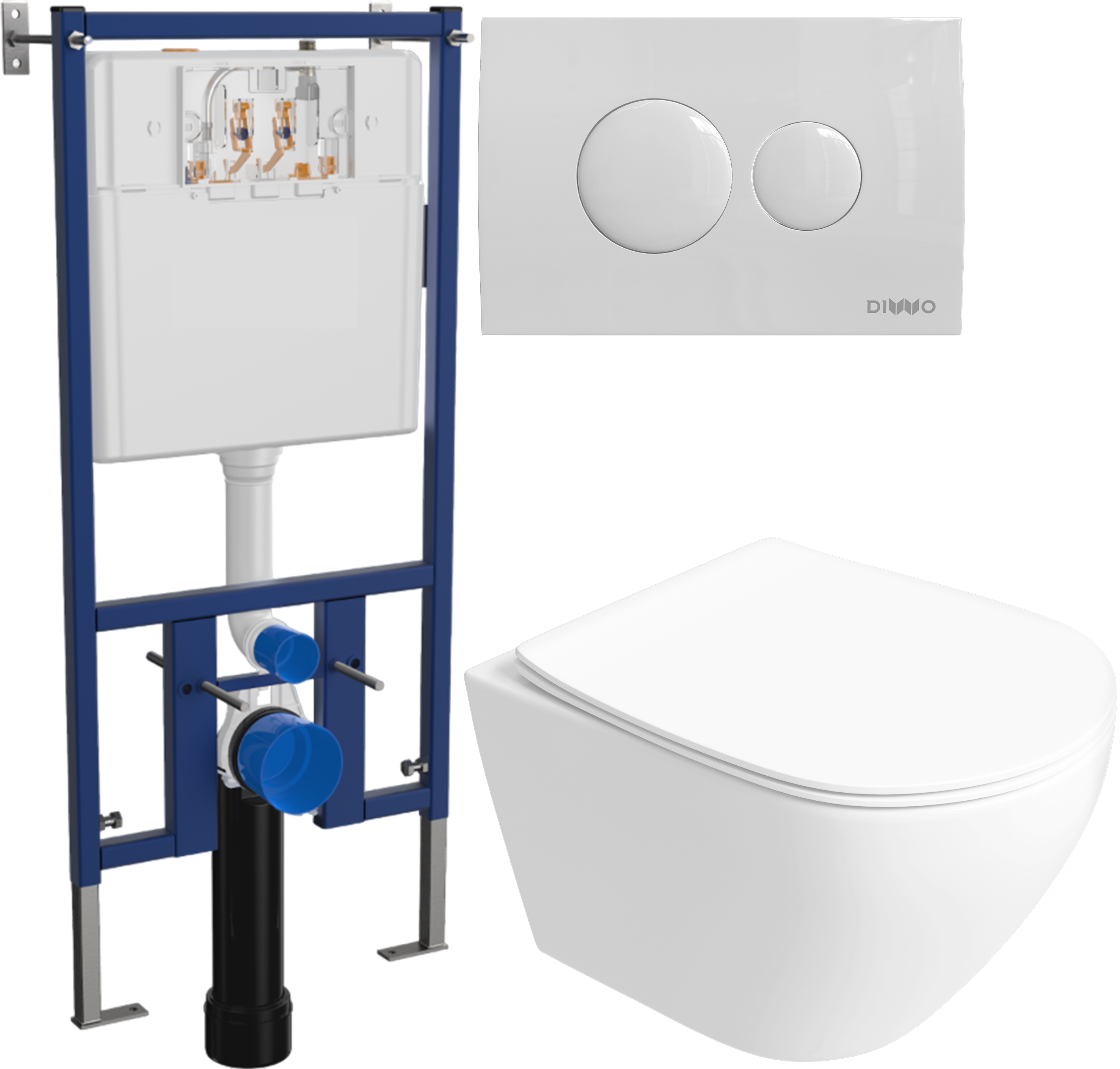 Комплект 6 в 1: Инсталляция DIWO 4501 + Унитаз подвесной Кронборг S28401WH безободковый + Сиденье с микролифтом + Кнопка 7310 белая + Комплект шумоизоляции, креплений