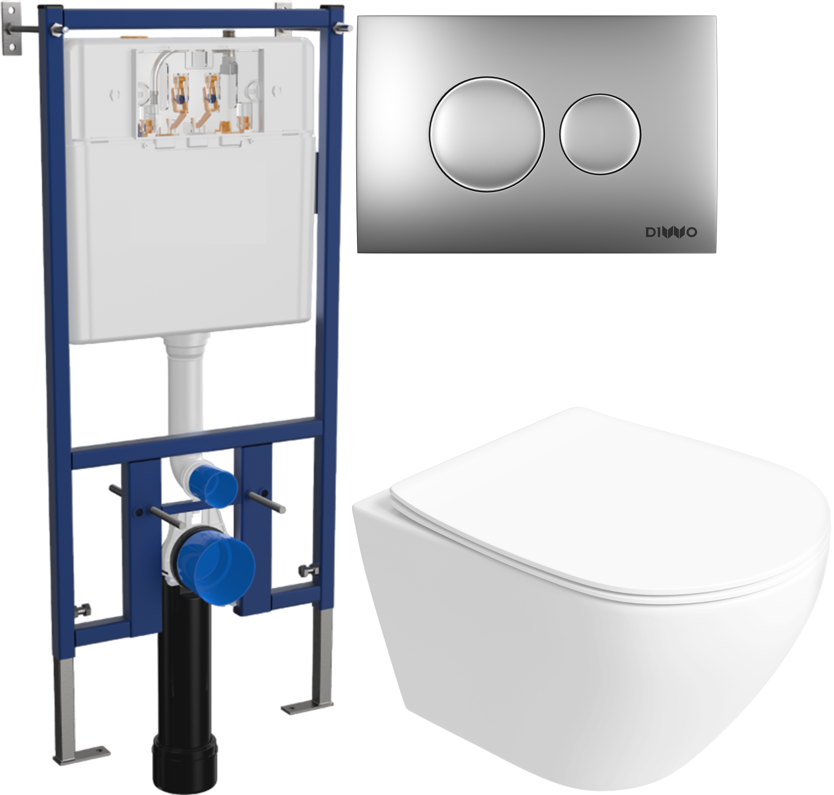 Комплект 6 в 1: Инсталляция DIWO 4501 + Унитаз подвесной Кронборг S28401WH безободковый + Сиденье с микролифтом + Кнопка 7311 хром матовый + Комплект шумоизоляции, креплений