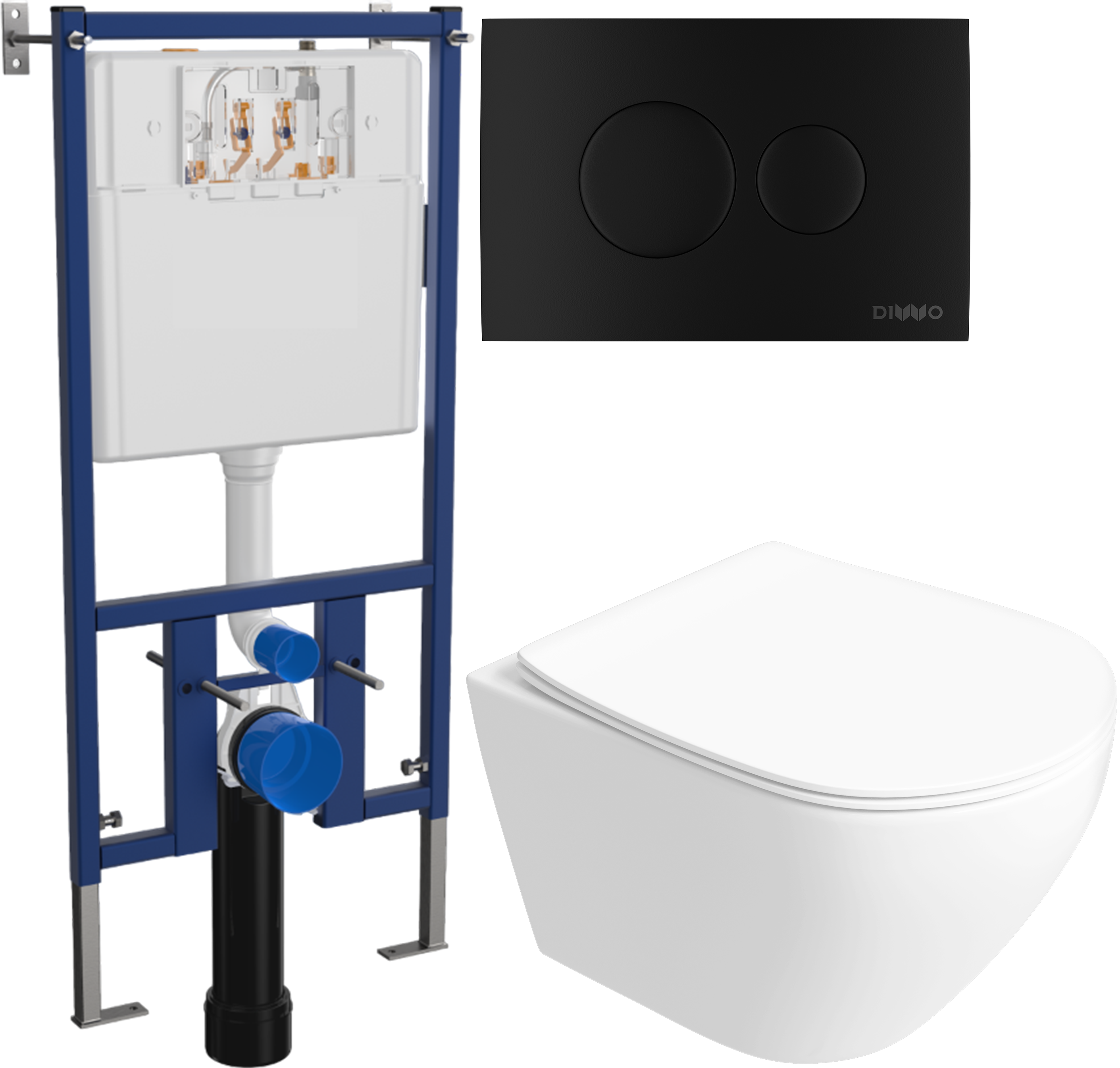 Комплект 6 в 1: Инсталляция DIWO 4501 + Унитаз подвесной Кронборг S28401WH безободковый + Сиденье с микролифтом + Кнопка 7313 черная матовая + Комплект шумоизоляции, креплений