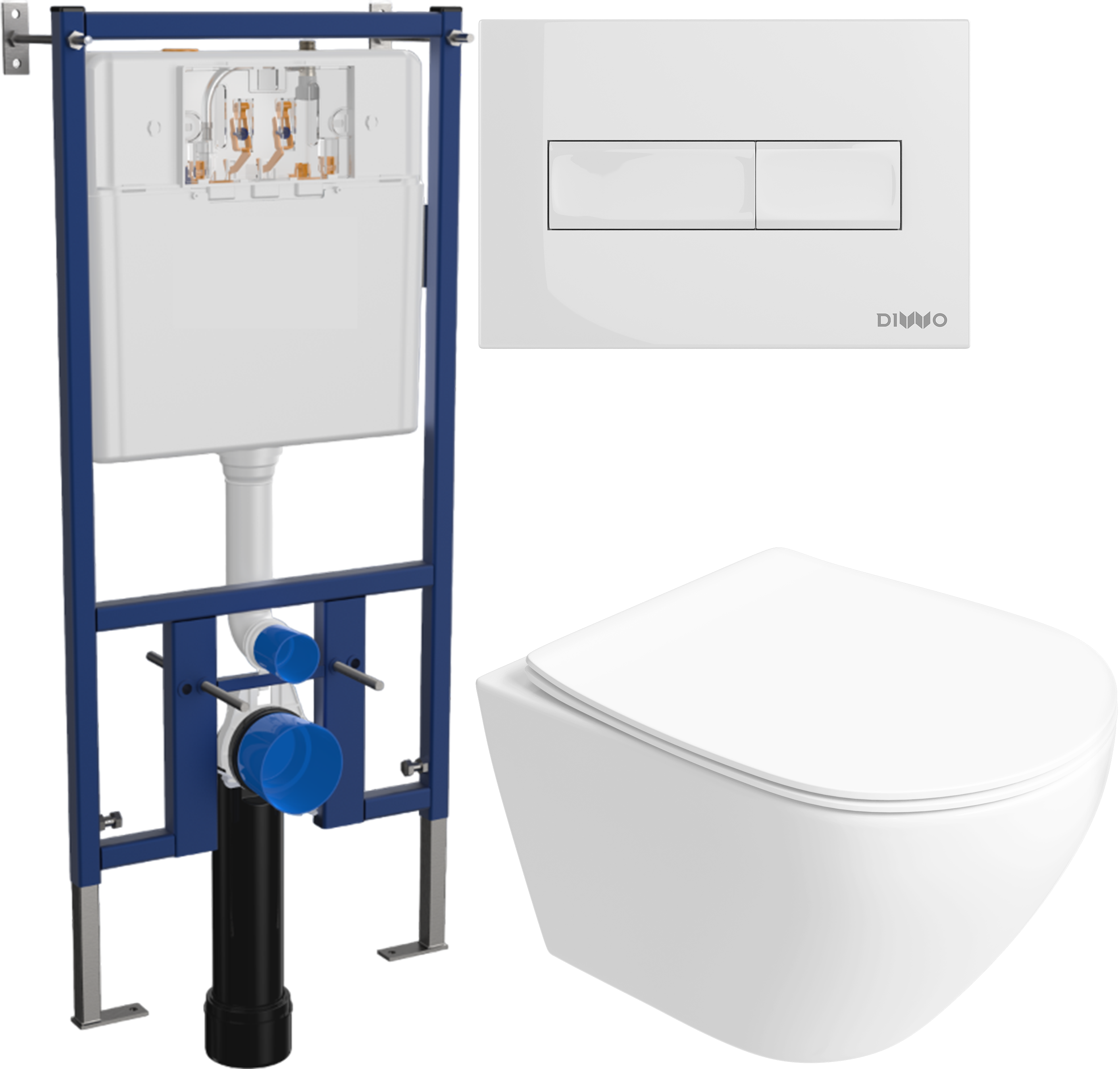 Комплект 6 в 1: Инсталляция DIWO 4501 + Унитаз подвесной Кронборг S28401WH безободковый + Сиденье с микролифтом + Кнопка 7320 белая + Комплект шумоизоляции, креплений