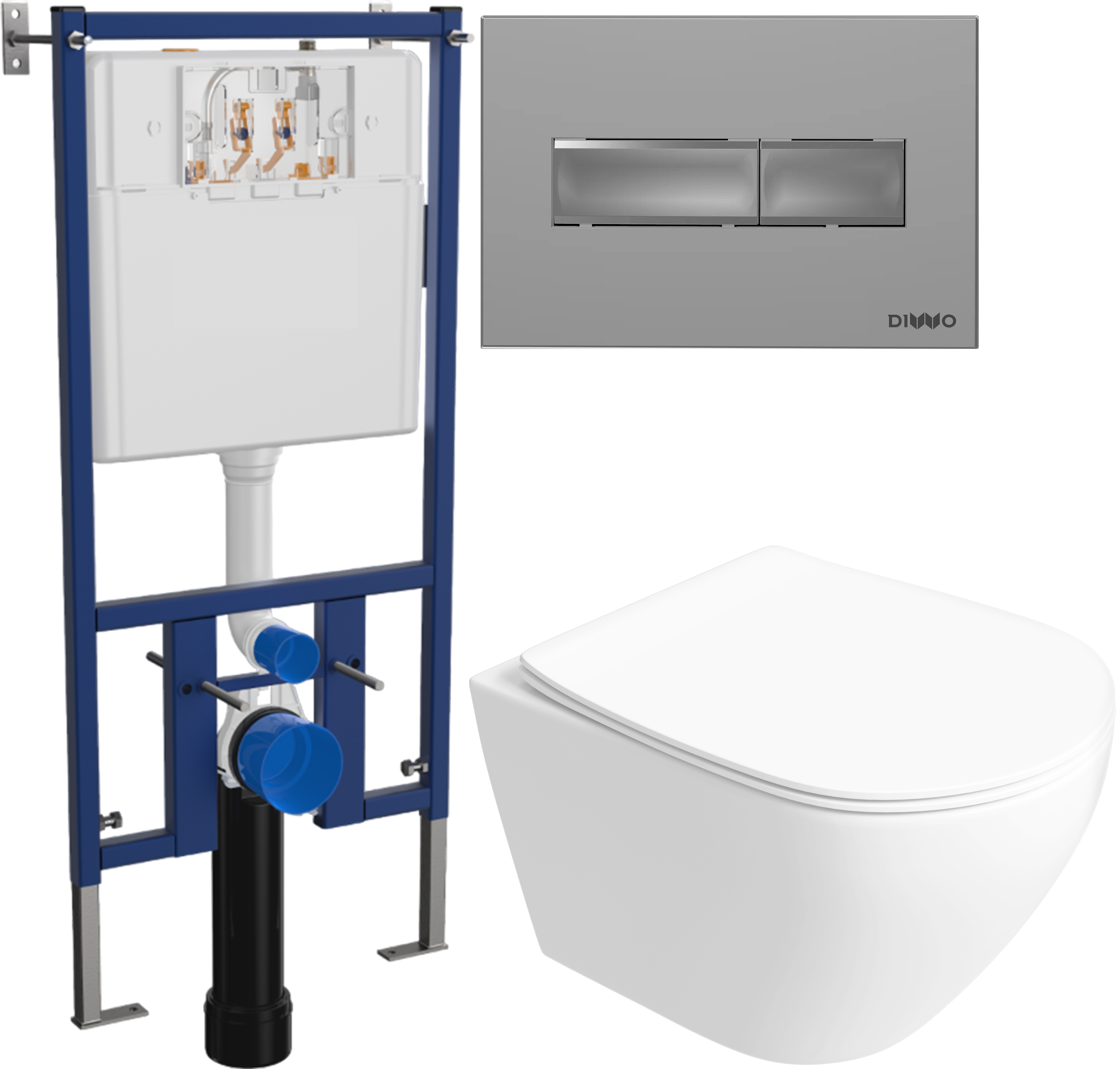 Комплект 6 в 1: Инсталляция DIWO 4501 + Унитаз подвесной Кронборг S28401WH безободковый + Сиденье с микролифтом + Кнопка 7321 хром матовый + Комплект шумоизоляции, креплений