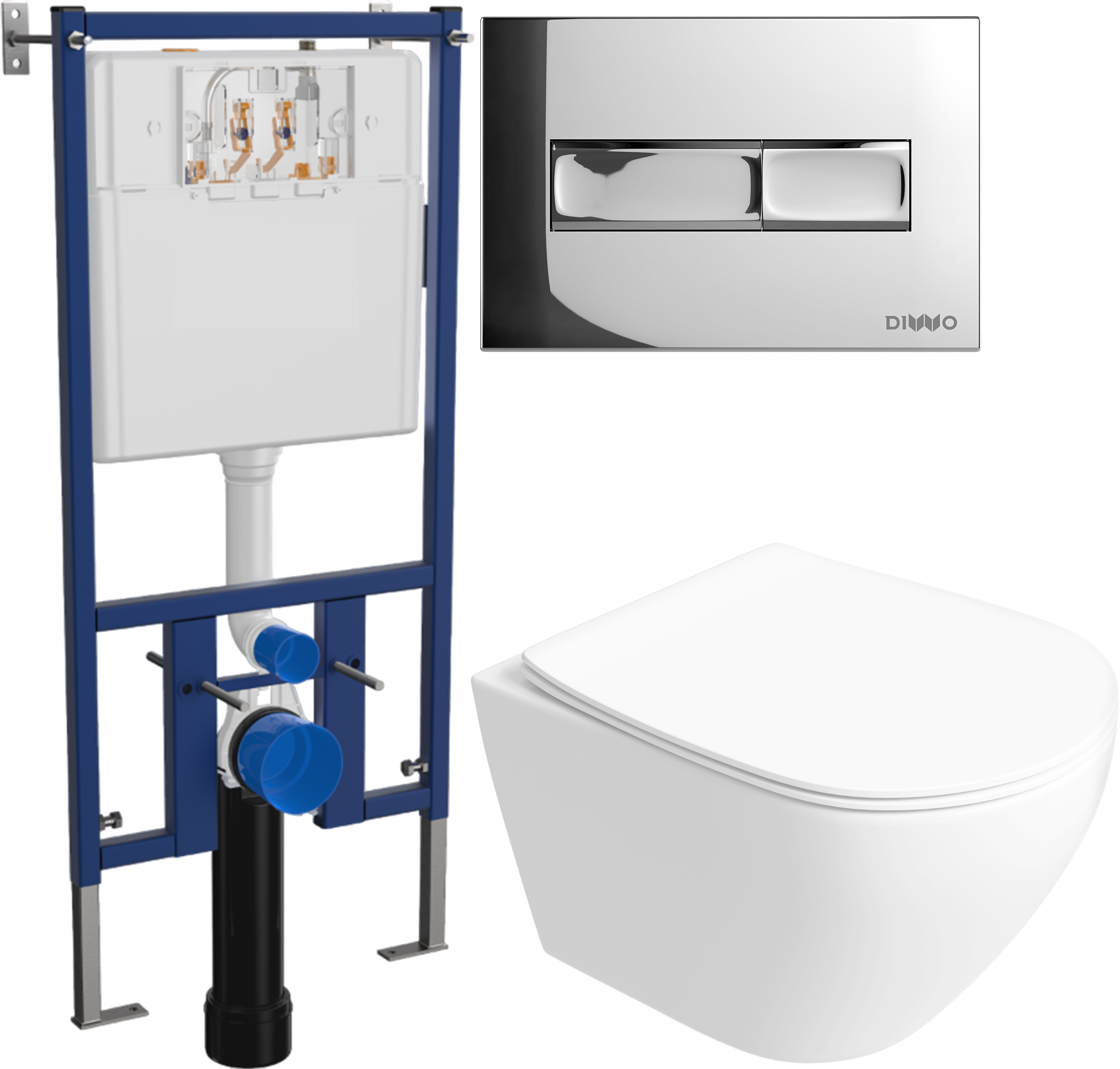 Комплект 6 в 1: Инсталляция DIWO 4501 + Унитаз подвесной Кронборг S28401WH безободковый + Сиденье с микролифтом + Кнопка 7322 хром + Комплект шумоизоляции, креплений