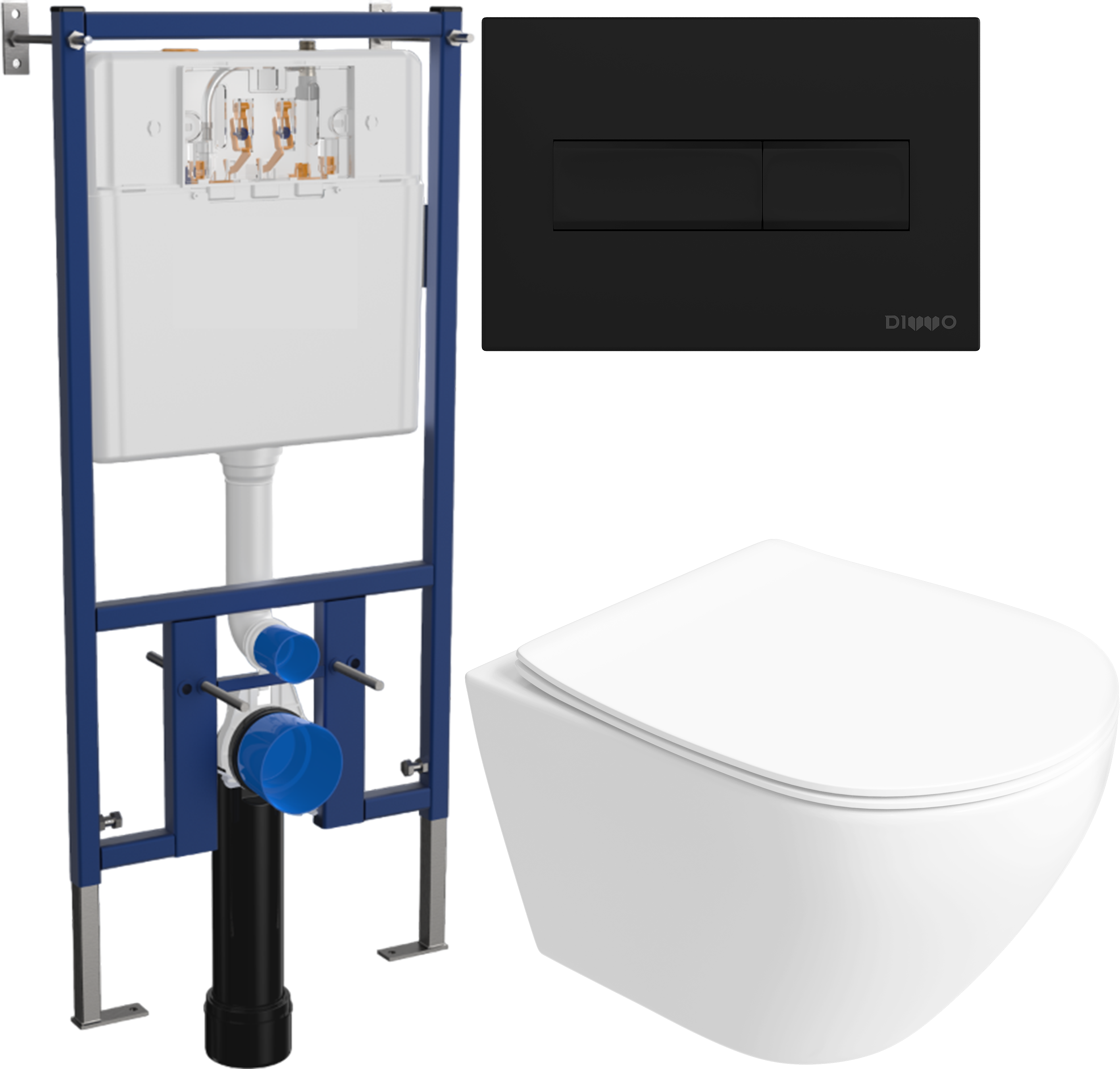 Комплект 6 в 1: Инсталляция DIWO 4501 + Унитаз подвесной Кронборг S28401WH безободковый + Сиденье с микролифтом + Кнопка 7323 черная матовая + Комплект шумоизоляции, креплений