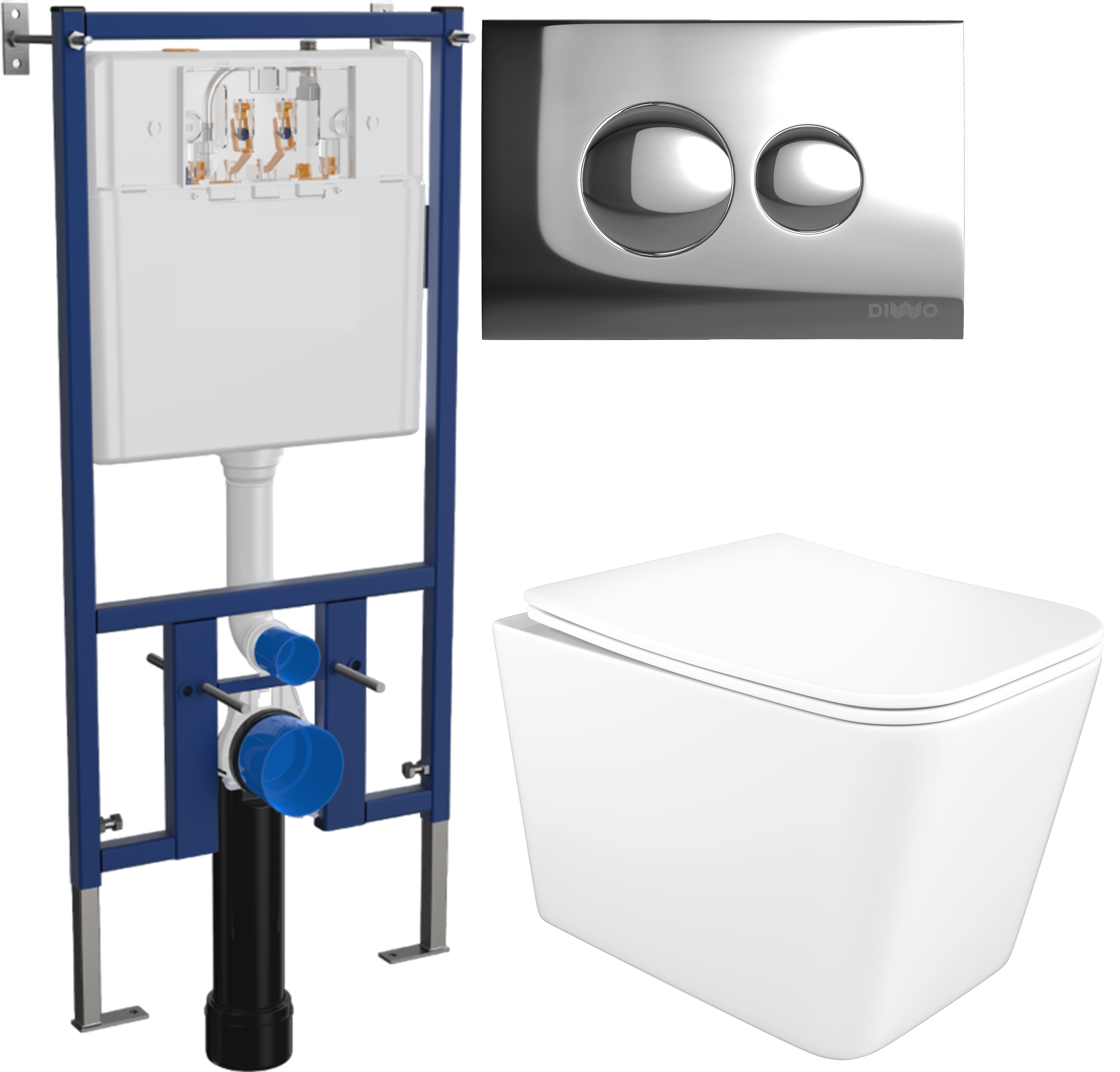 Комплект 3 в 1 Унитаз подвесной STWORKI Молде S23401WH безободковый, с микролифтом, антивсплеск + Инсталляция DIWO 4501 + Кнопка 7312 цвет хром