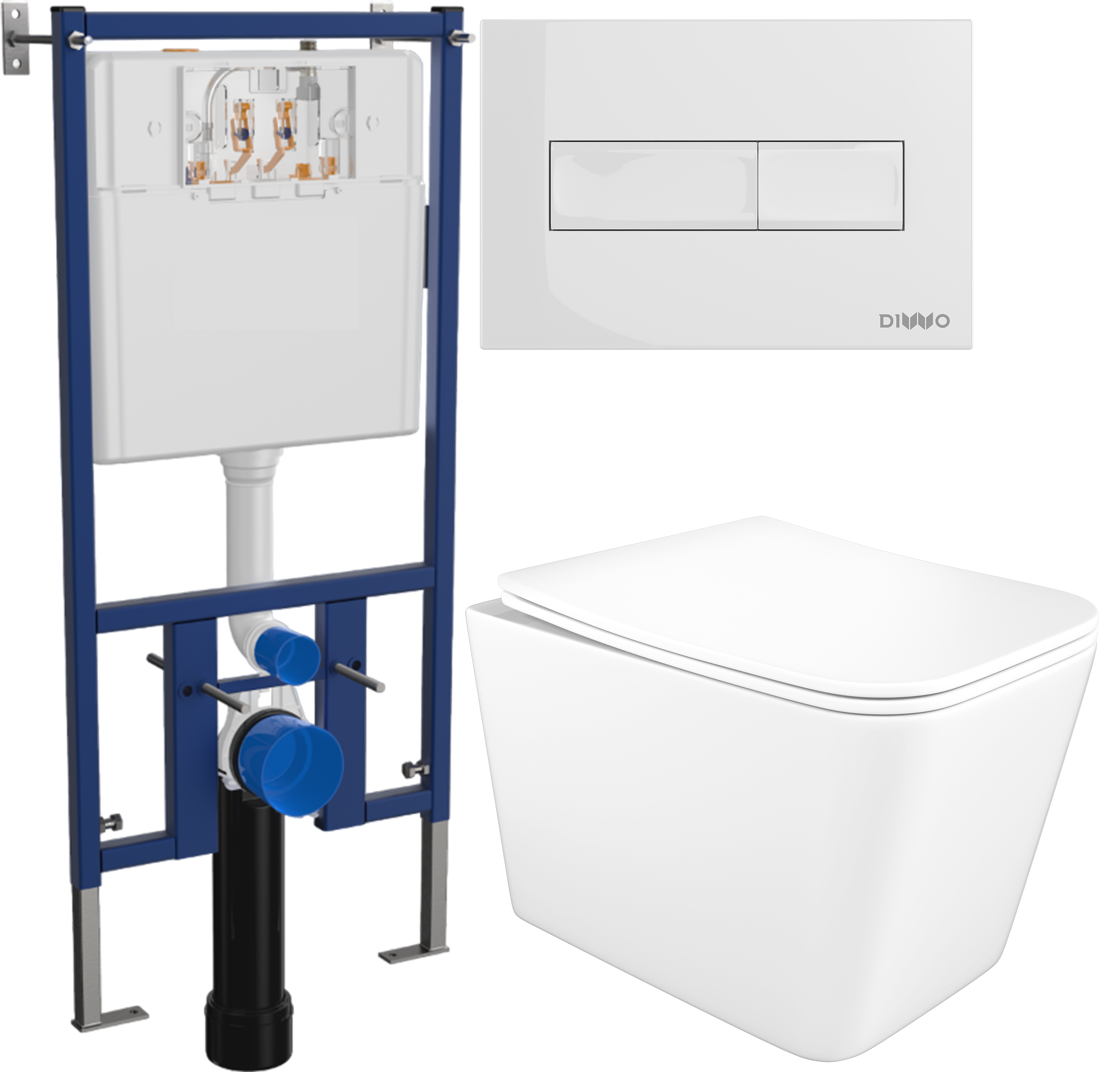 Комплект 3 в 1 Унитаз подвесной STWORKI Молде S23401WH безободковый, с микролифтом, антивсплеск + Инсталляция DIWO 4501 + Кнопка 7320 цвет глянцевый белый