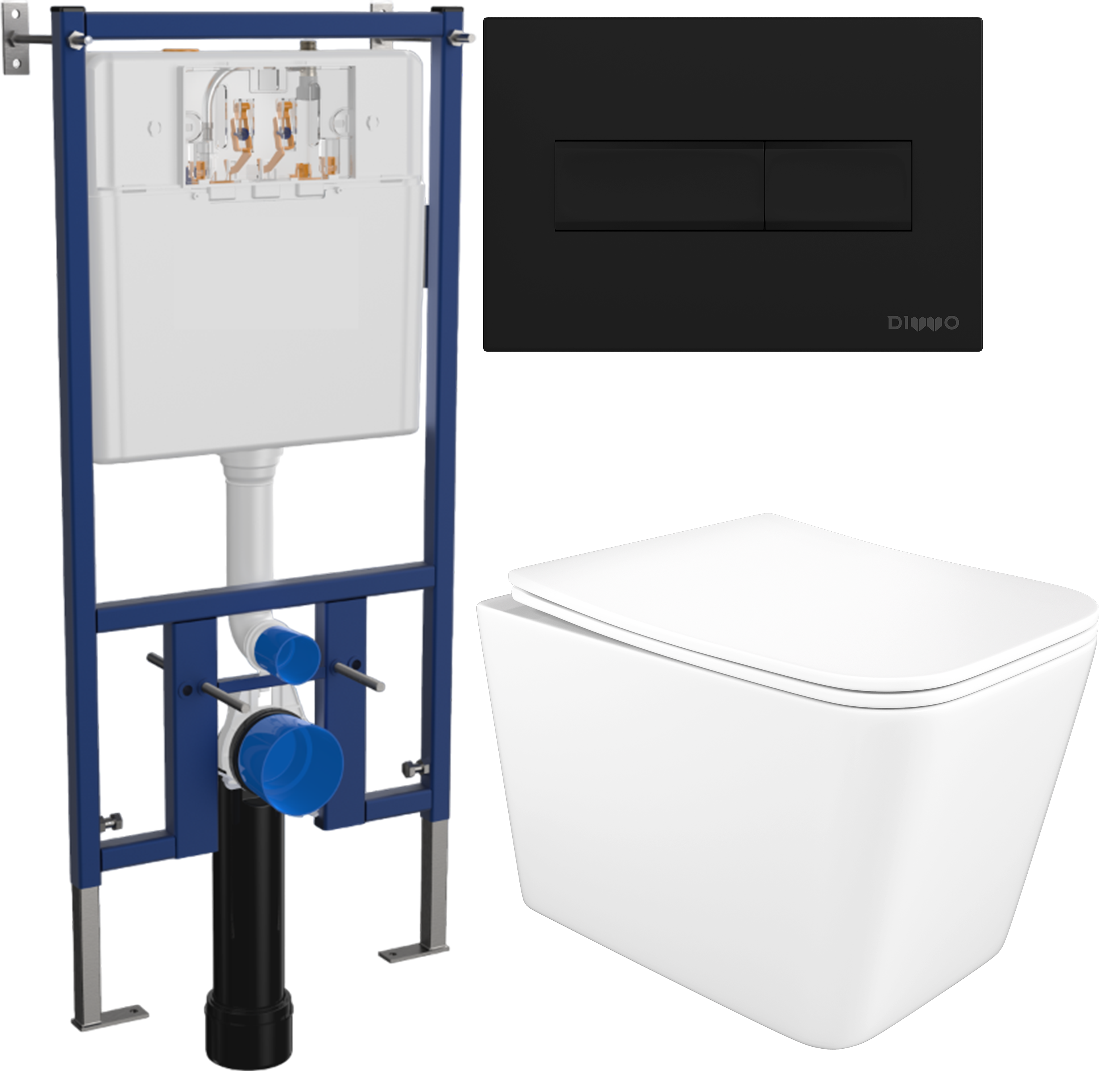 Комплект 3 в 1 Унитаз подвесной STWORKI Молде S23401WH безободковый, с микролифтом, антивсплеск + Инсталляция DIWO 4501 + Кнопка 7323 цвет матовый черный