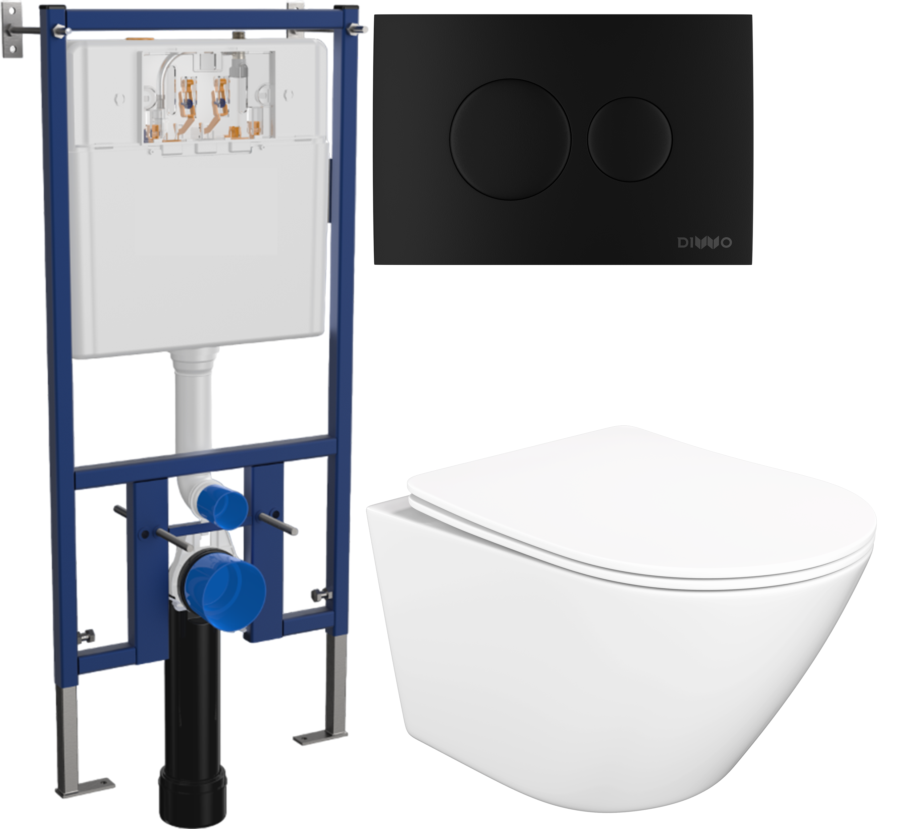 Комплект 3 в 1 Унитаз подвесной STWORKI Левангер S07401WH безободковый, смыв Торнадо, с микролифтом, антивсплеск + Инсталляция DIWO 4501 + Кнопка 7313 цвет матовый черный