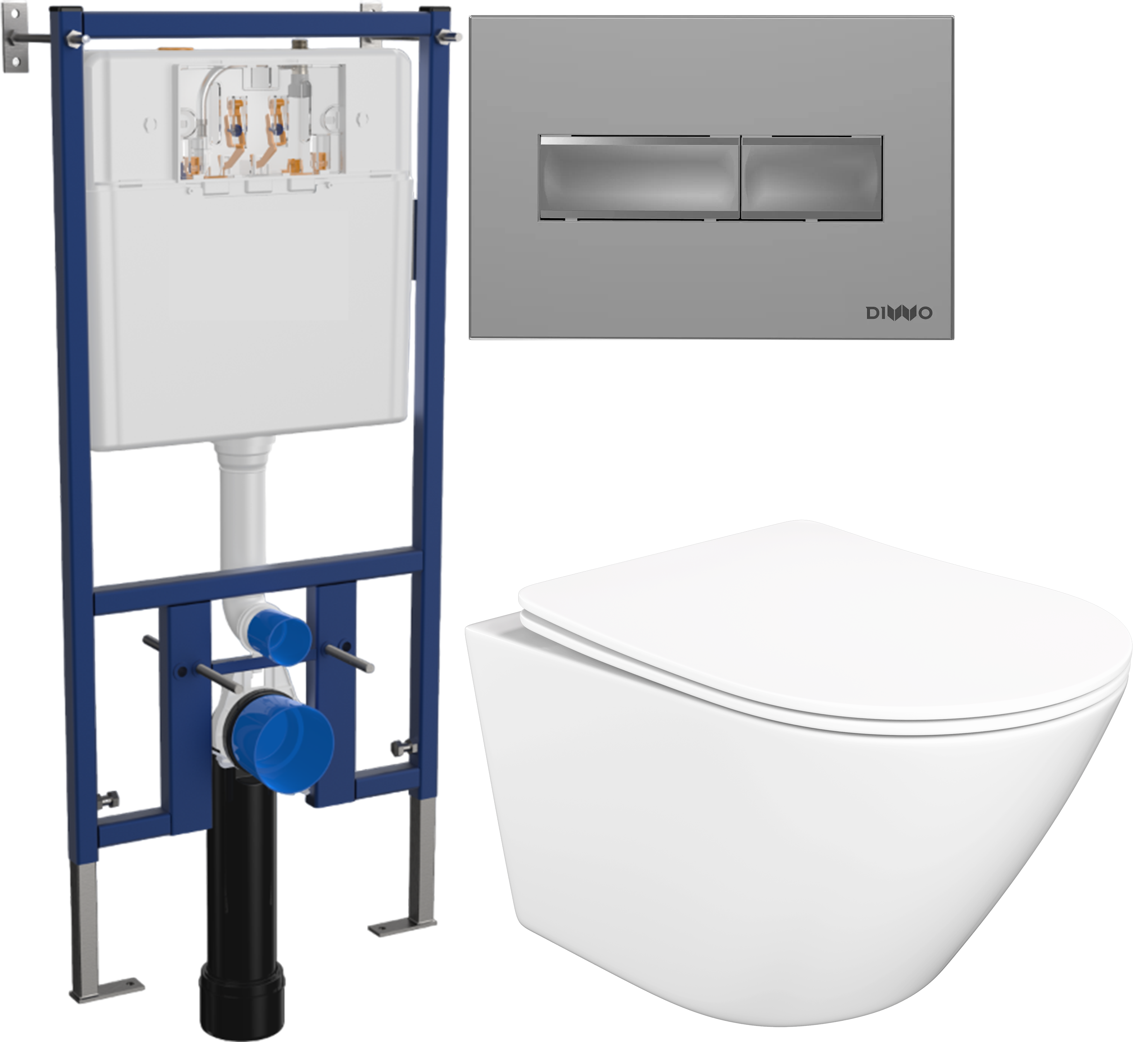 Комплект 3 в 1 Унитаз подвесной STWORKI Левангер S07401WH безободковый, смыв Торнадо, с микролифтом, антивсплеск + Инсталляция DIWO 4501 + Кнопка 7321 цвет матовый хром