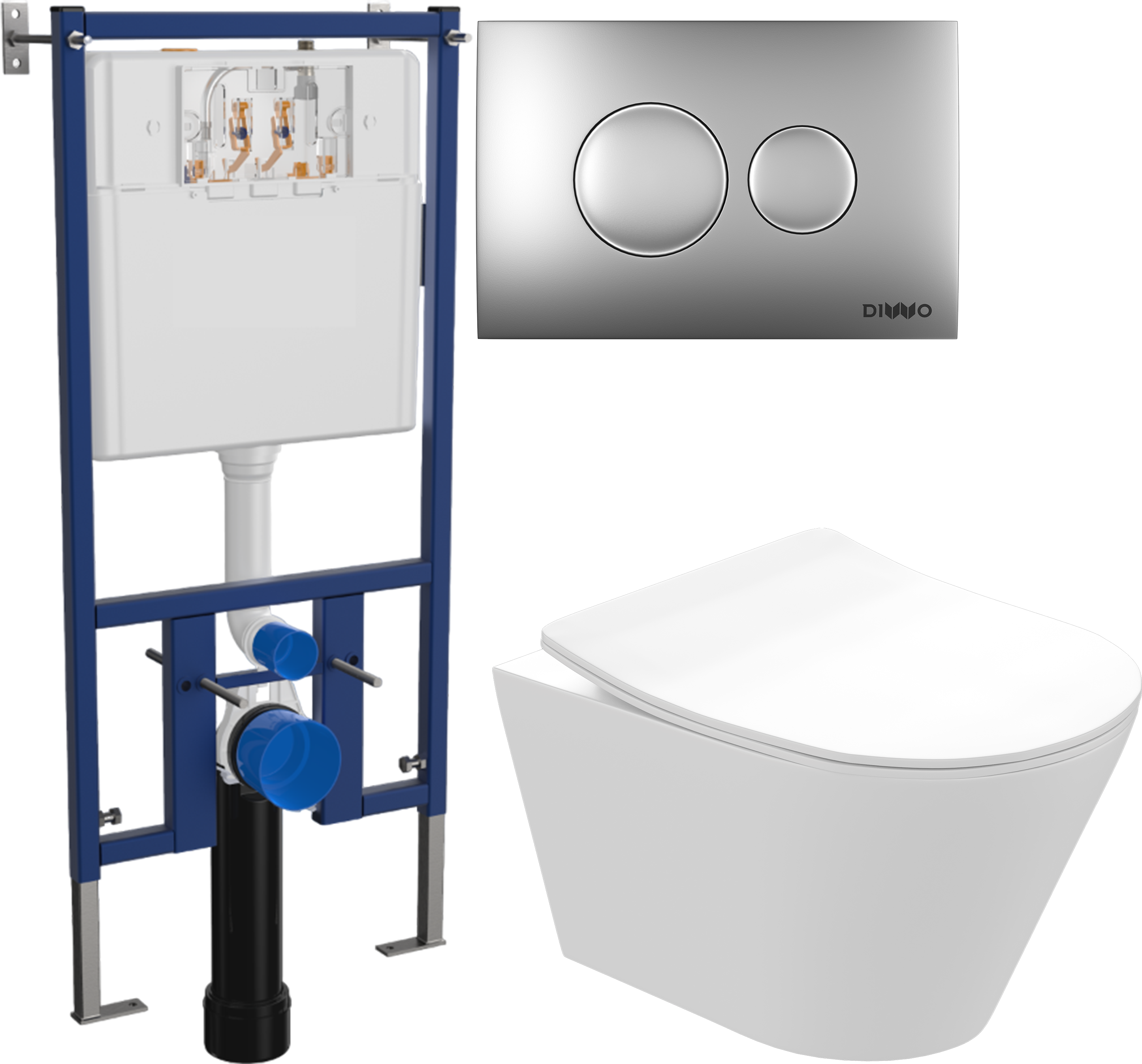 Комплект 3 в 1 Унитаз подвесной STWORKI Вестфолл S08401WH безободковый, с микролифтом, глянцевый белый, антивсплеск + Инсталляция DIWO 4501 + Кнопка 7311