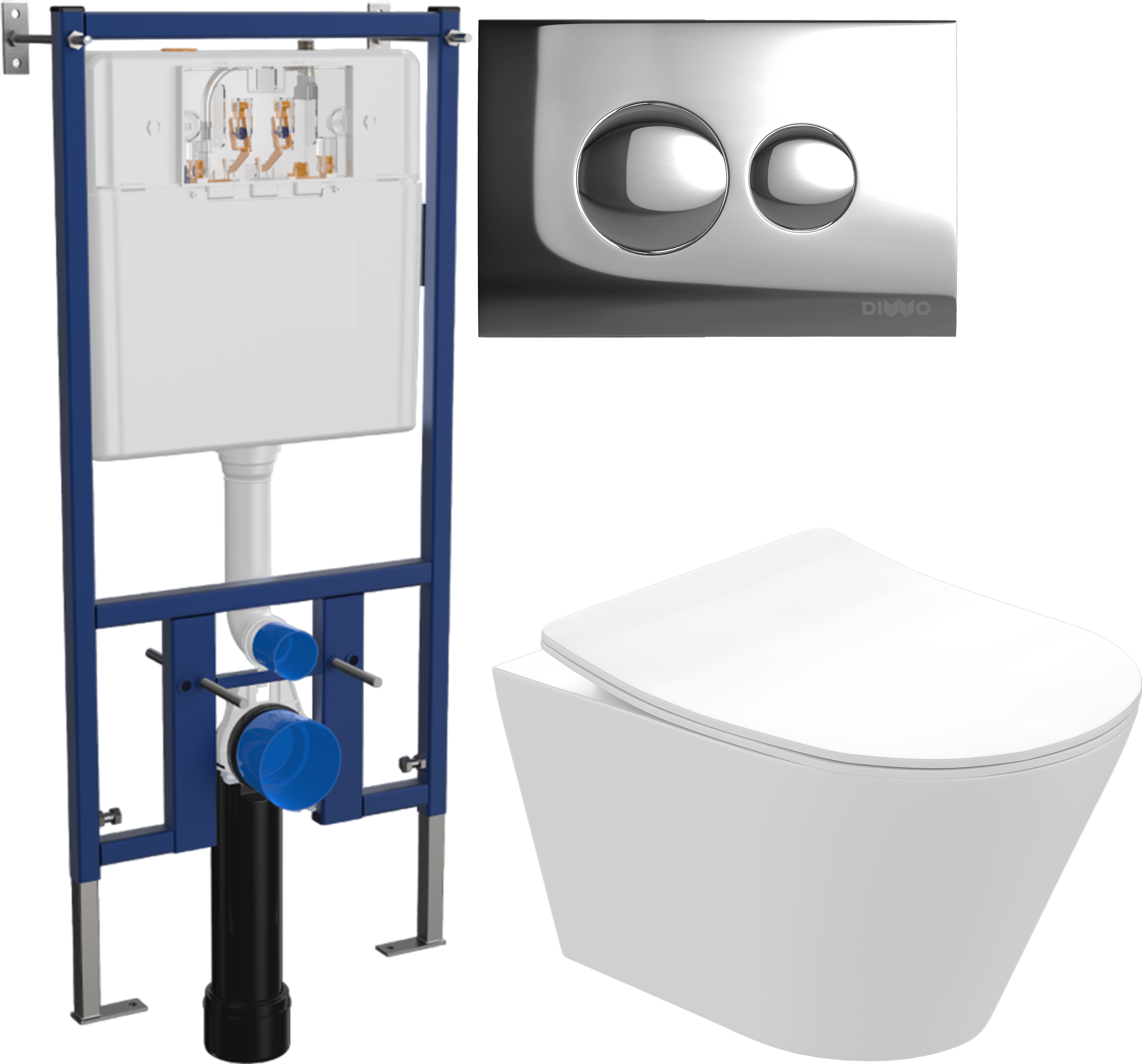 Комплект 3 в 1 Унитаз подвесной STWORKI Вестфолл S08401WH безободковый, с микролифтом, глянцевый белый, антивсплеск + Инсталляция DIWO 4501 + Кнопка 7312