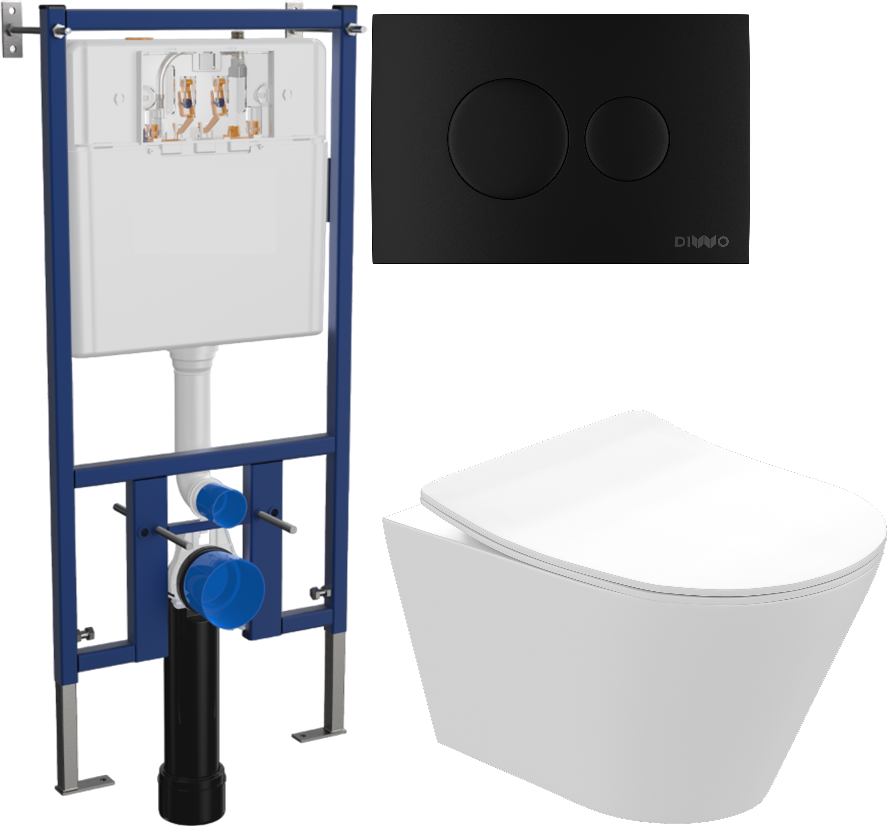 Комплект 3 в 1 Унитаз подвесной STWORKI Вестфолл S08401WH безободковый, с микролифтом, глянцевый белый, антивсплеск + Инсталляция DIWO 4501 + Кнопка 7313