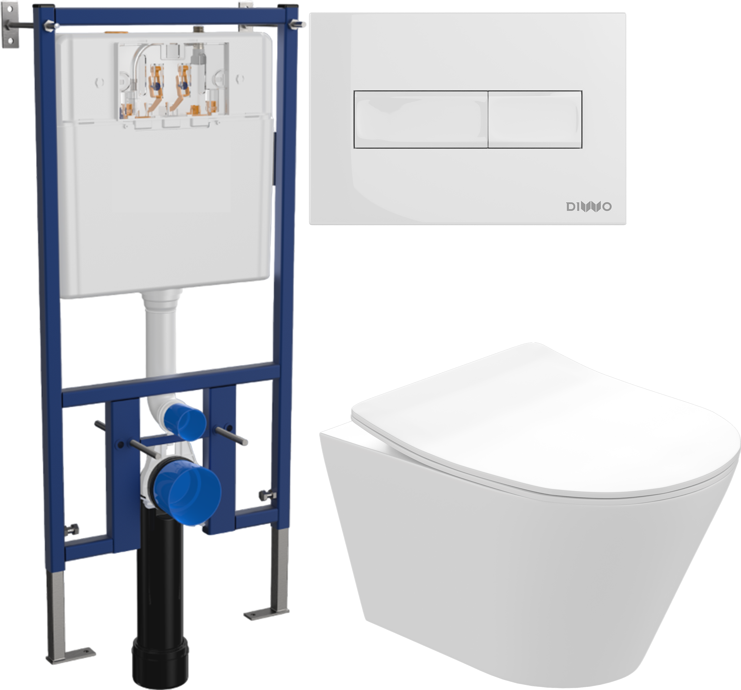 Комплект 3 в 1 Унитаз подвесной STWORKI Вестфолл S08401WH безободковый, с микролифтом, глянцевый белый, антивсплеск + Инсталляция DIWO 4501 + Кнопка 7320