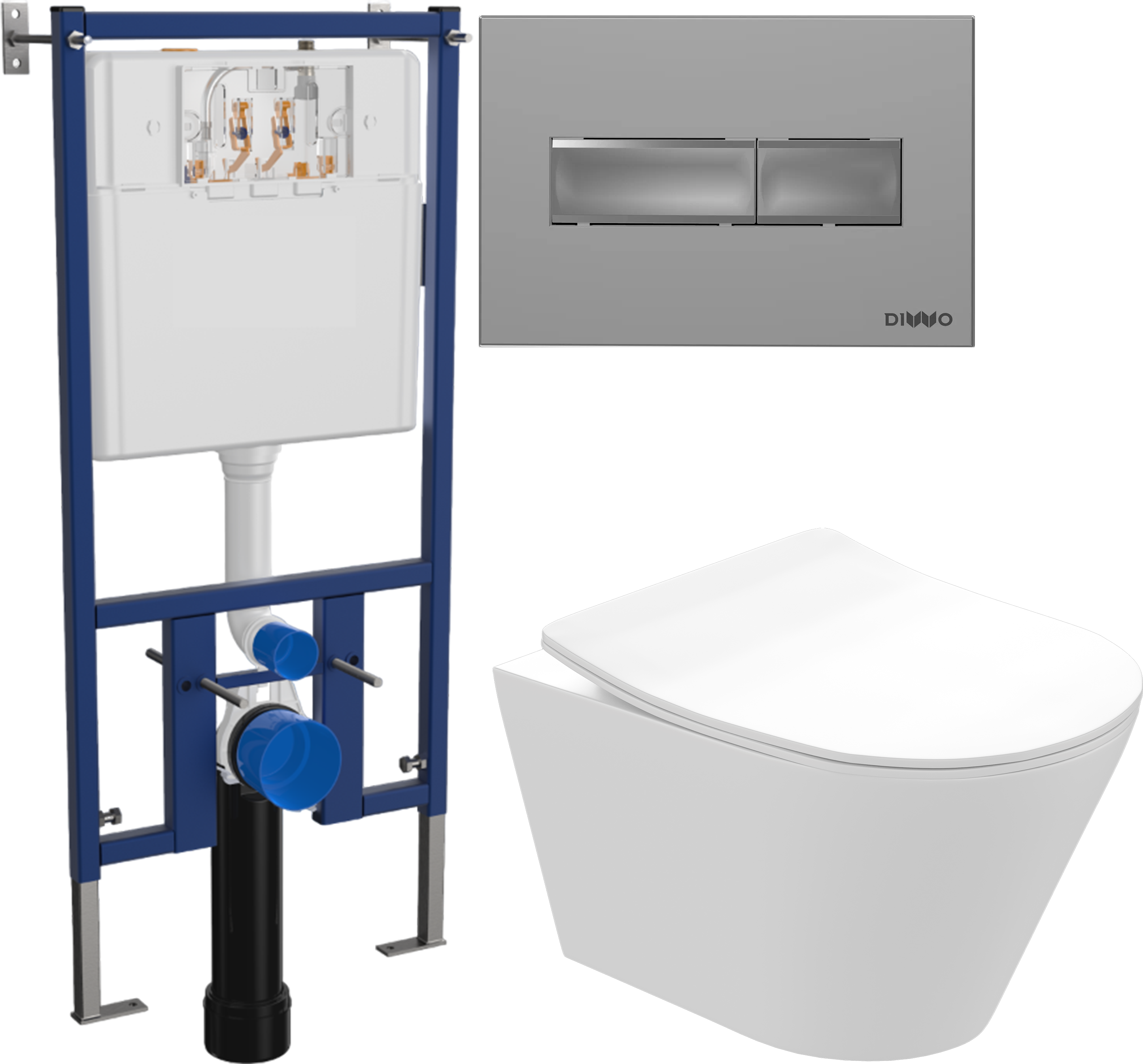 Комплект 3 в 1 Унитаз подвесной STWORKI Вестфолл S08401WH безободковый, с микролифтом, глянцевый белый, антивсплеск + Инсталляция DIWO 4501 + Кнопка 7321
