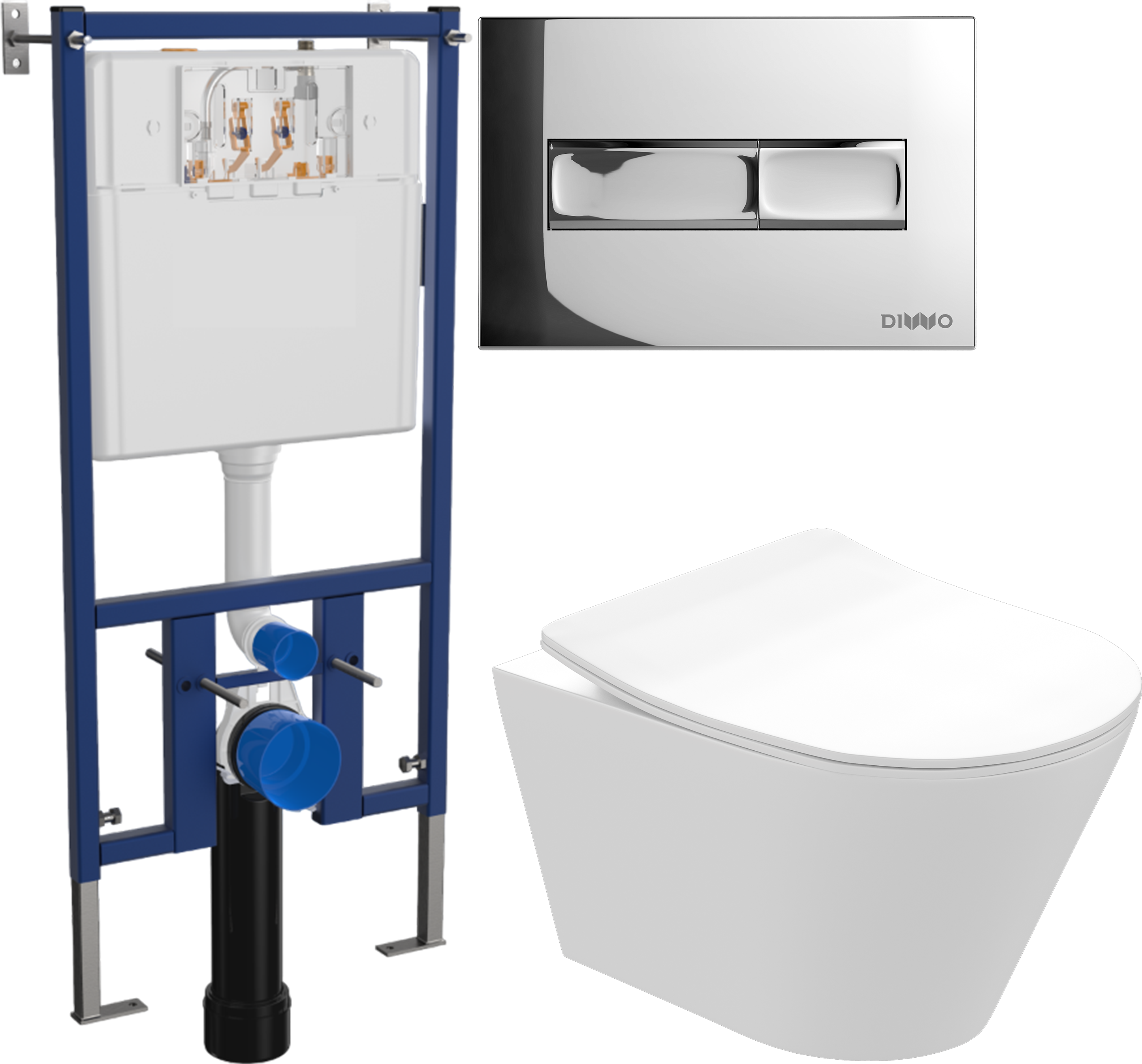 Комплект 3 в 1 Унитаз подвесной STWORKI Вестфолл S08401WH безободковый, с микролифтом, глянцевый белый, антивсплеск + Инсталляция DIWO 4501 + Кнопка 7322