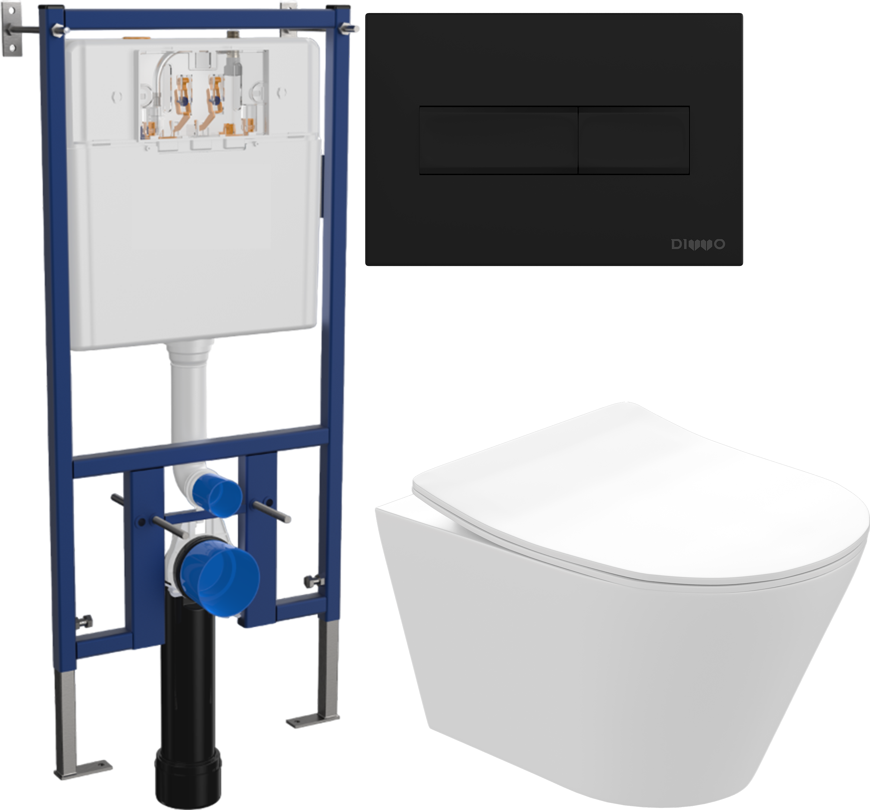 Комплект 3 в 1 Унитаз подвесной STWORKI Вестфолл S08401WH безободковый, с микролифтом, глянцевый белый, антивсплеск + Инсталляция DIWO 4501 + Кнопка 7323