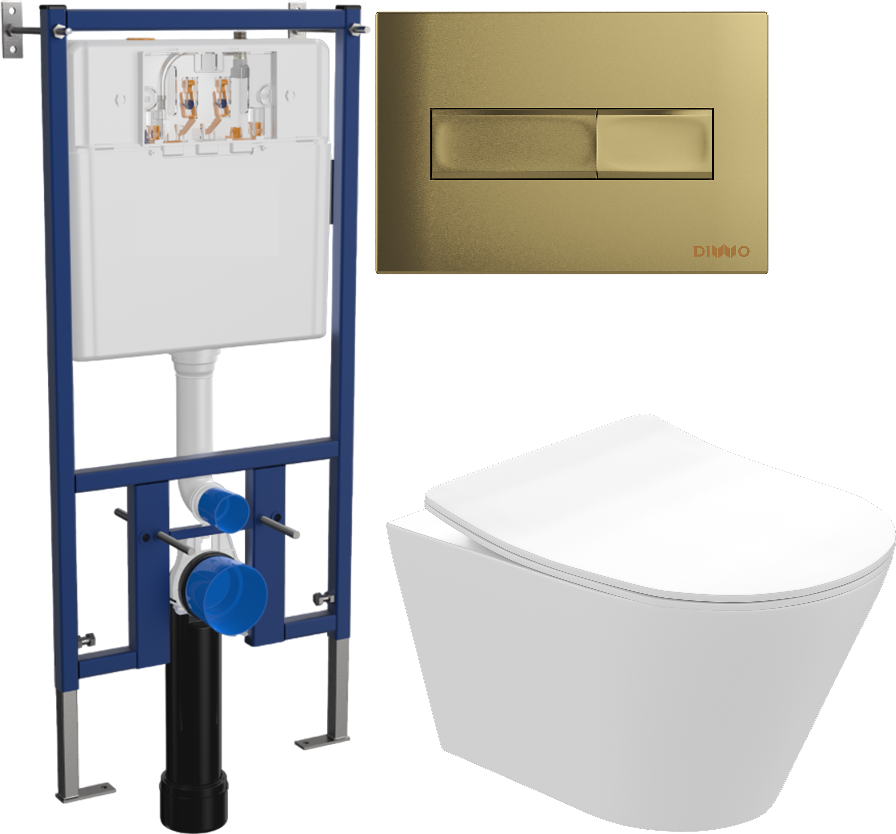Комплект 3 в 1 Унитаз подвесной STWORKI Вестфолл S08401WH безободковый, с микролифтом, глянцевый белый, антивсплеск + Инсталляция DIWO 4501 + Кнопка 7325