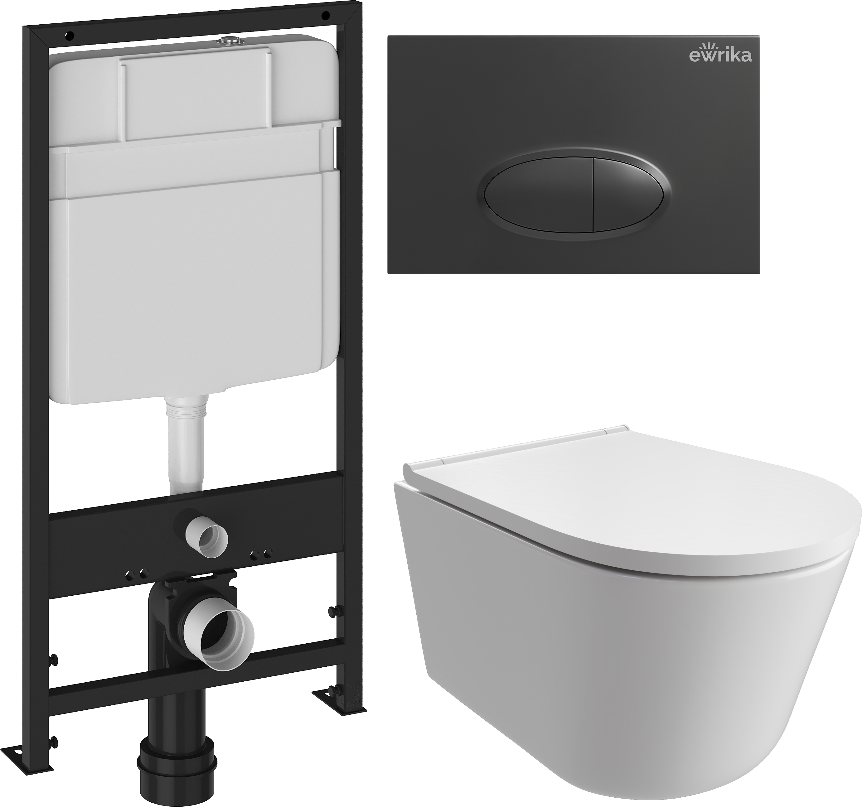 Комплект 3 в 1 Унитаз подвесной DIWO Архангельск 0800 + Инсталляция EWRIKA ProLT 0026-2020 + Кнопка 0054 цвет матовый черный