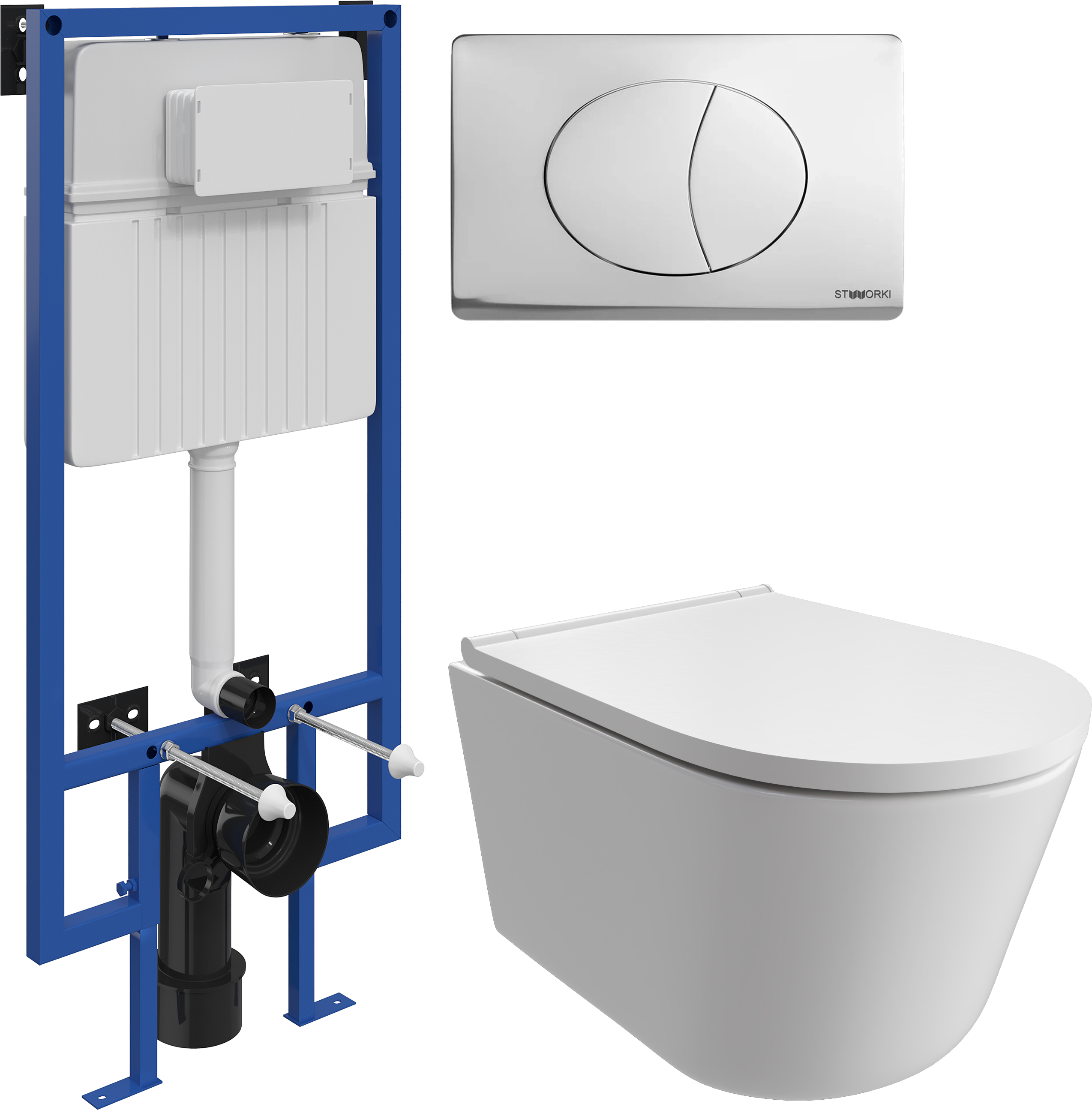 Комплект 3 в 1 Унитаз подвесной DIWO Архангельск 0800 + Инсталляция STWORKI 510162 + Кнопка 230822 цвет глянцевый хром