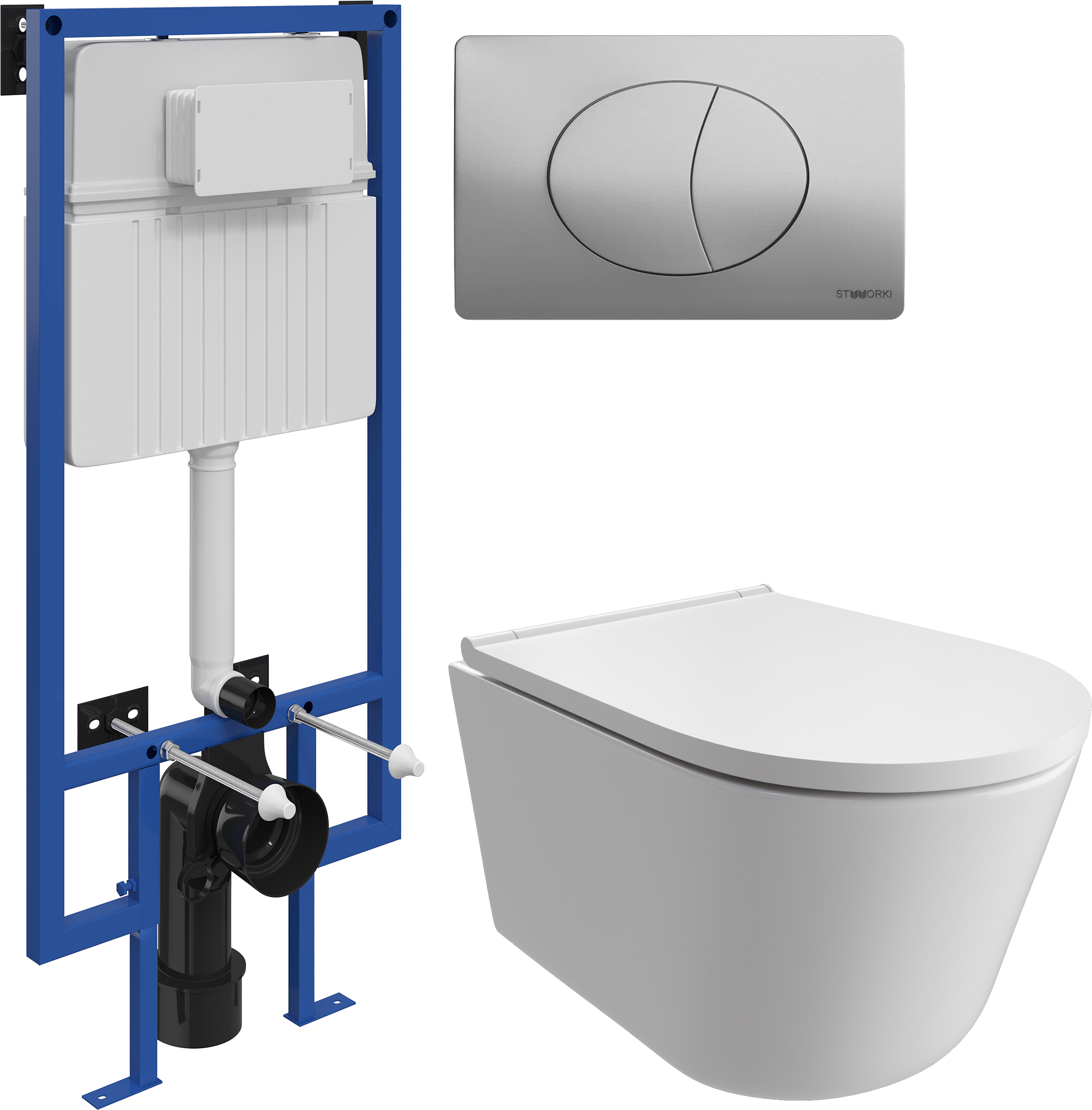 Комплект 3 в 1 Унитаз подвесной DIWO Архангельск 0800 + Инсталляция STWORKI 510162 + Кнопка 230823 цвет матовый хром