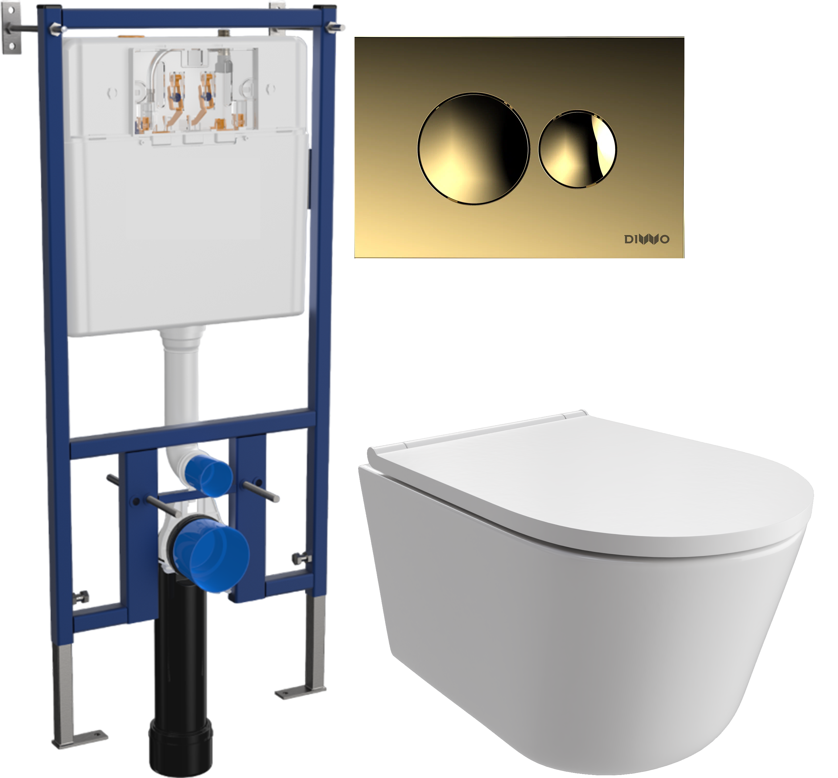 Комплект 3 в 1 Унитаз подвесной DIWO Архангельск 0800 + Инсталляция 4501 + Кнопка 7315 цвет матовое золото