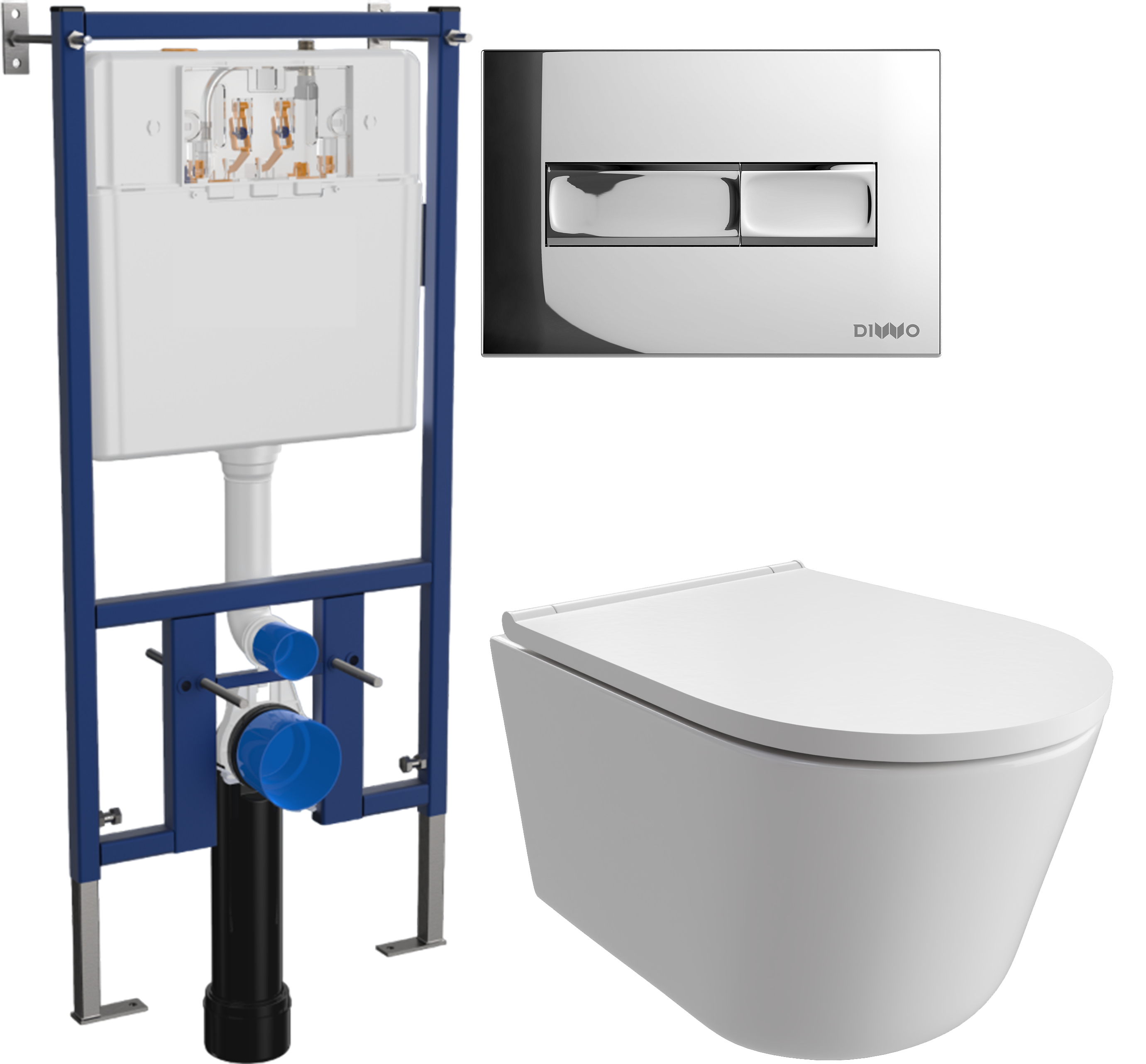 Комплект 3 в 1 Унитаз подвесной DIWO Архангельск 0800 + Инсталляция 4501 + Кнопка 7322 цвет глянцевый хром