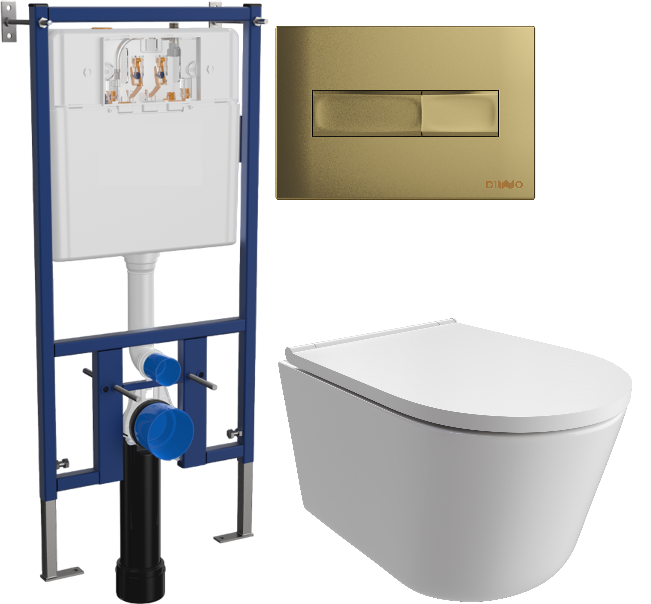Комплект 3 в 1 Унитаз подвесной DIWO Архангельск 0800 + Инсталляция 4501 + Кнопка 7325 цвет матовое золото