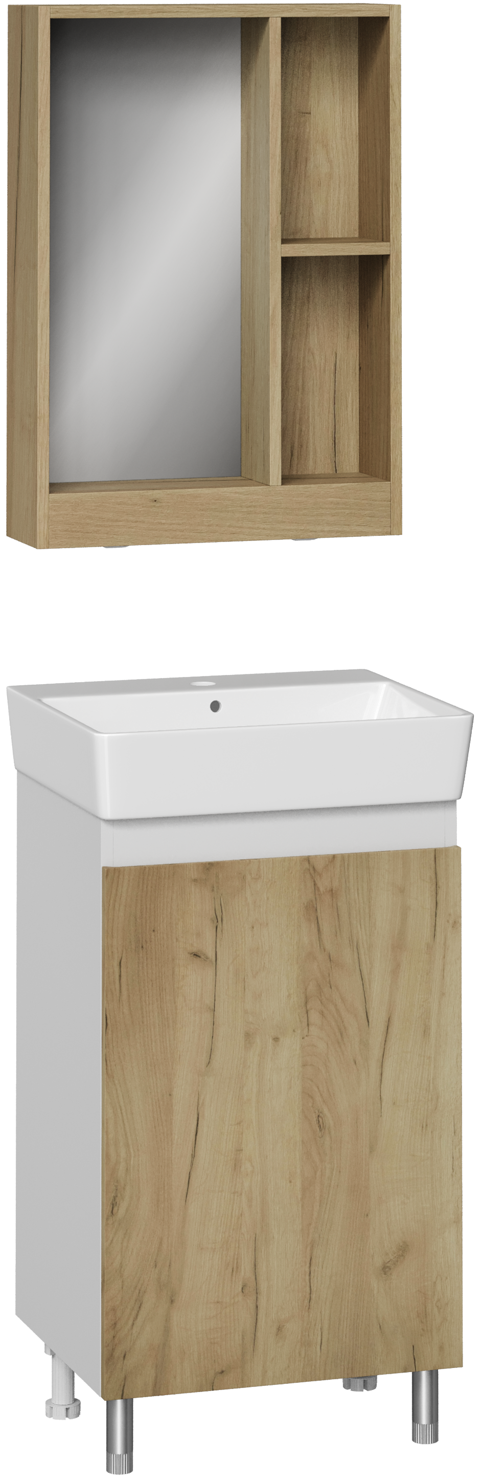 Мебель для ванной комнаты DIWO Кострома 50 напольная, дуб крафт, зеркало Кострома