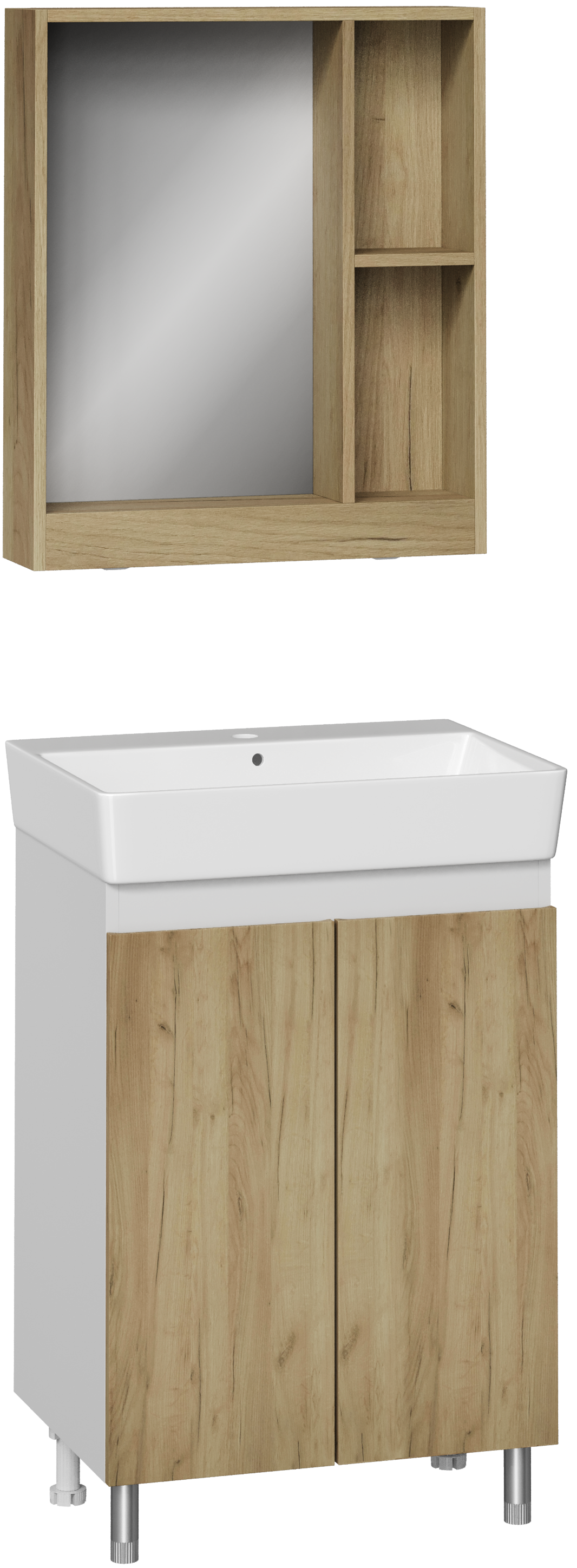 Мебель для ванной комнаты DIWO Кострома 60 напольная, дуб крафт, зеркало Кострома