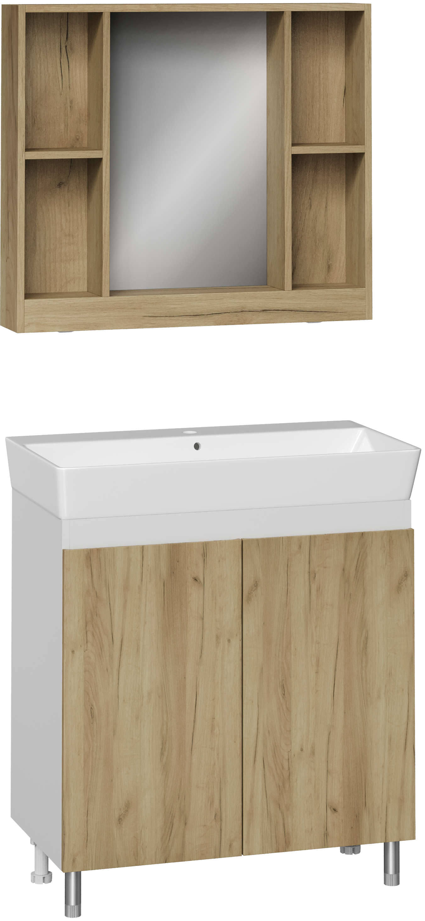 Мебель для ванной комнаты DIWO Кострома 80 напольная, дуб крафт, зеркало Кострома