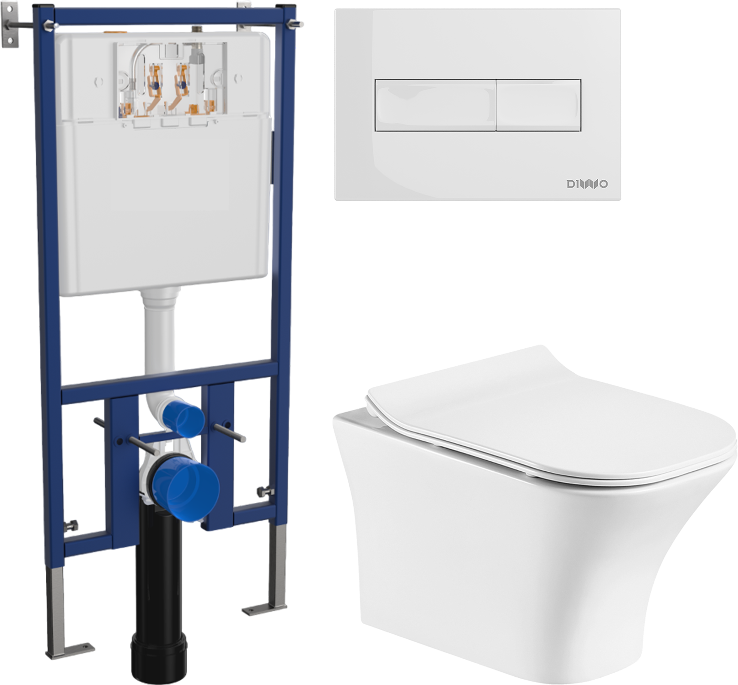 Комплект 3 в 1 Унитаз подвесной Orange C02 C02-100W + Инсталляция DIWO 4501 + Кнопка 7320 цвет глянцевый белый