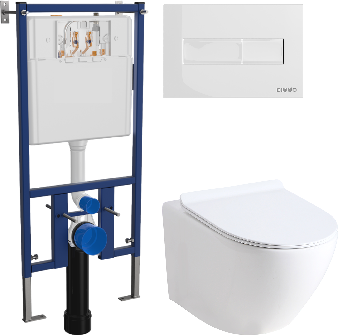 Комплект 3 в 1 Унитаз подвесной Orange C07 C07-100W + Инсталляция DIWO 4501 + Кнопка 7320 цвет глянцевый белый