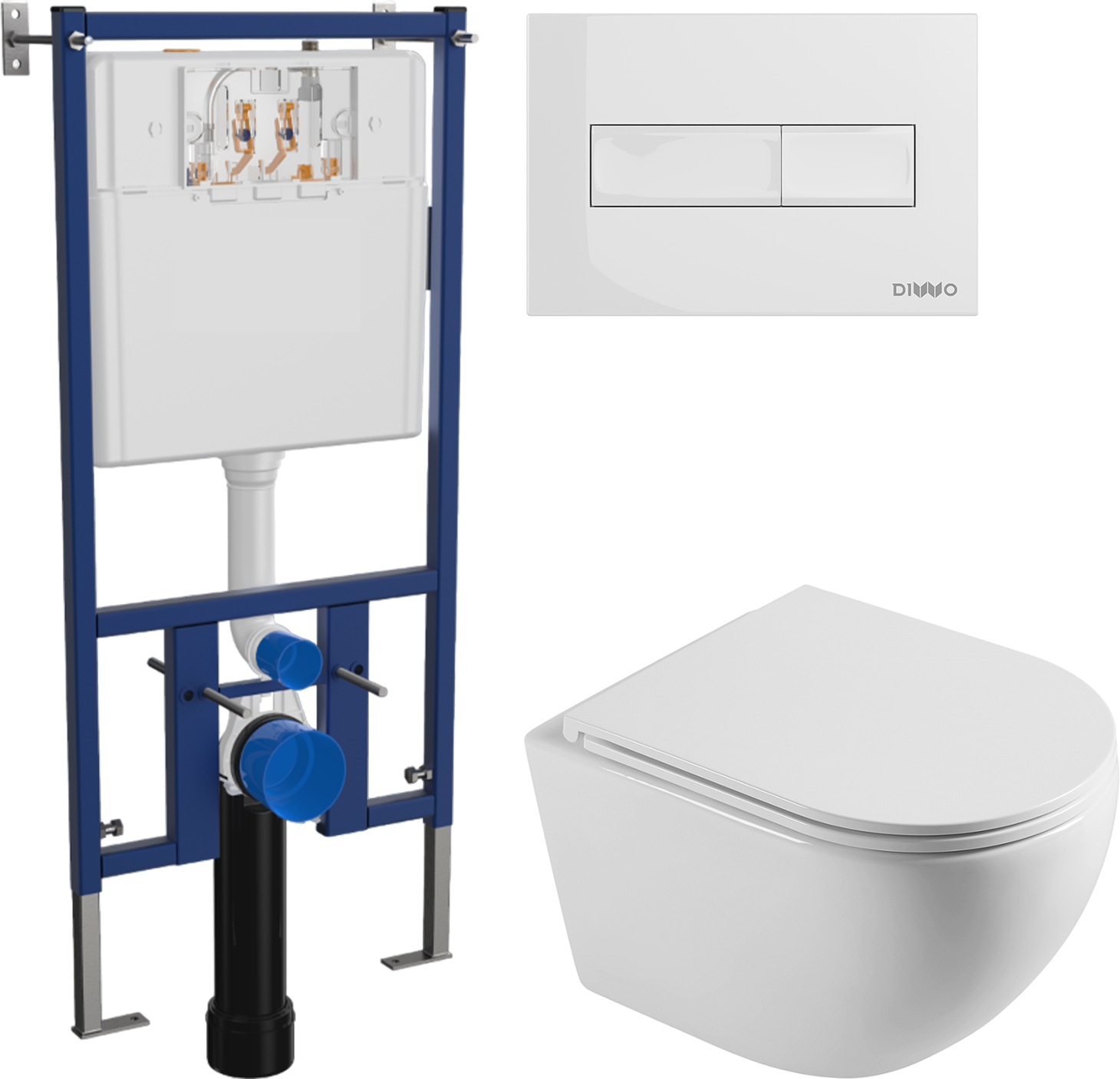 Комплект 3 в 1 Унитаз подвесной Agger AT03100 + Инсталляция DIWO 4501 + Кнопка 7320 цвет глянцевый белый