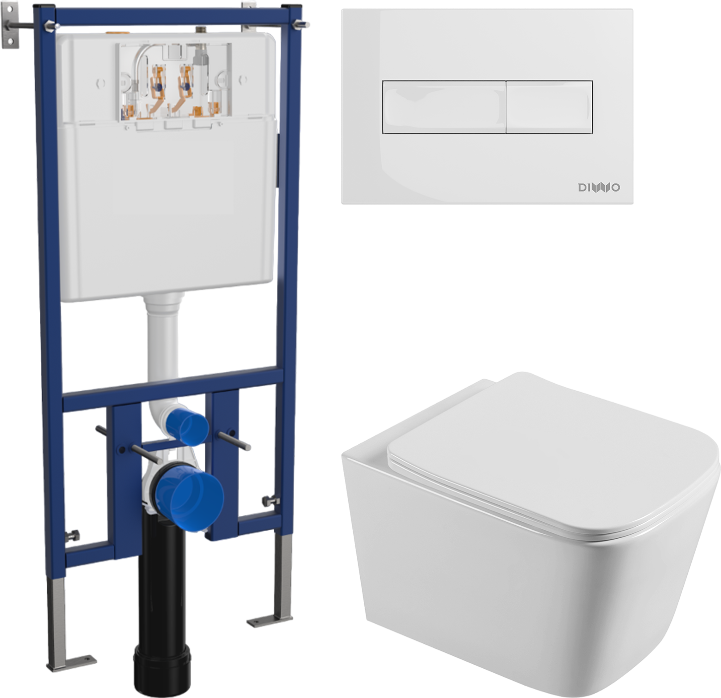 Комплект 3 в 1 Унитаз подвесной Agger AT04100 + Инсталляция DIWO 4501 + Кнопка 7320 цвет глянцевый белый