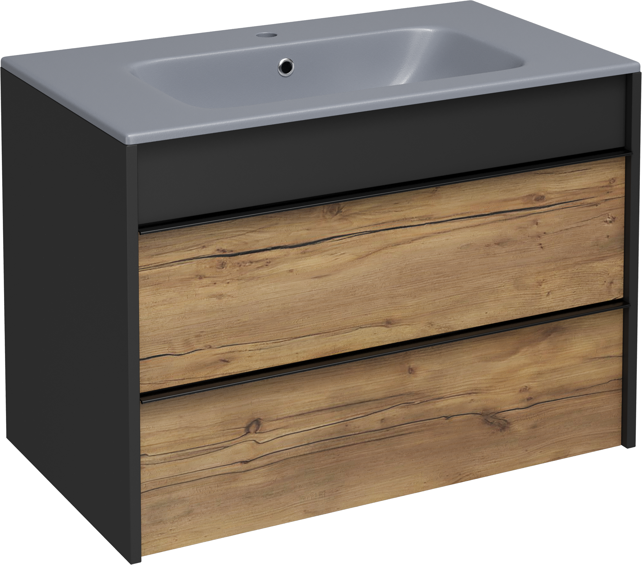 Тумба с раковиной STWORKI Гриндстед 80 дуб таксония, антрацит матовый, раковина 43081-112-KL антрацит