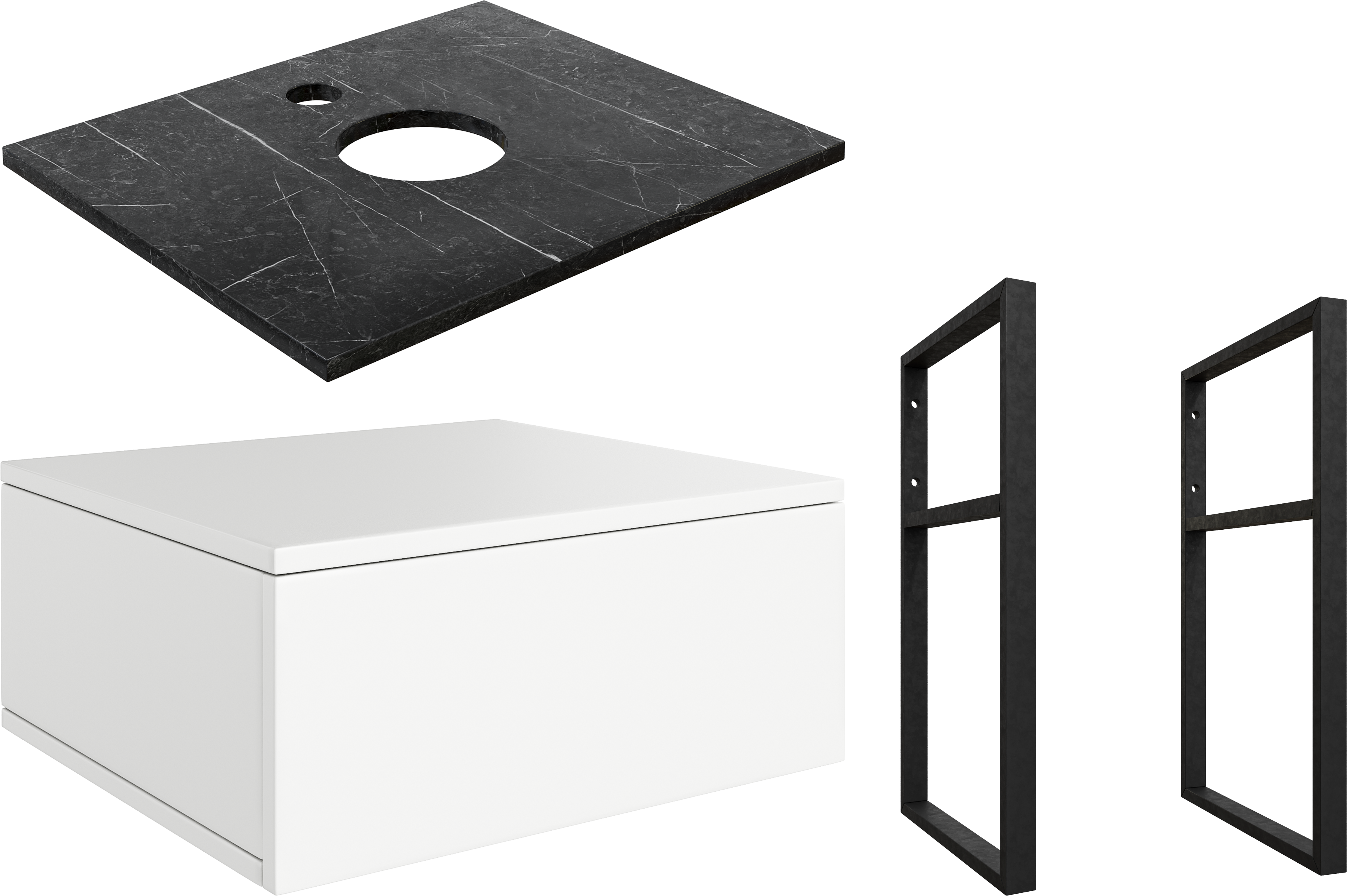Тумба под раковину со столешницей DIWO Элиста 60, белая, черный мрамор