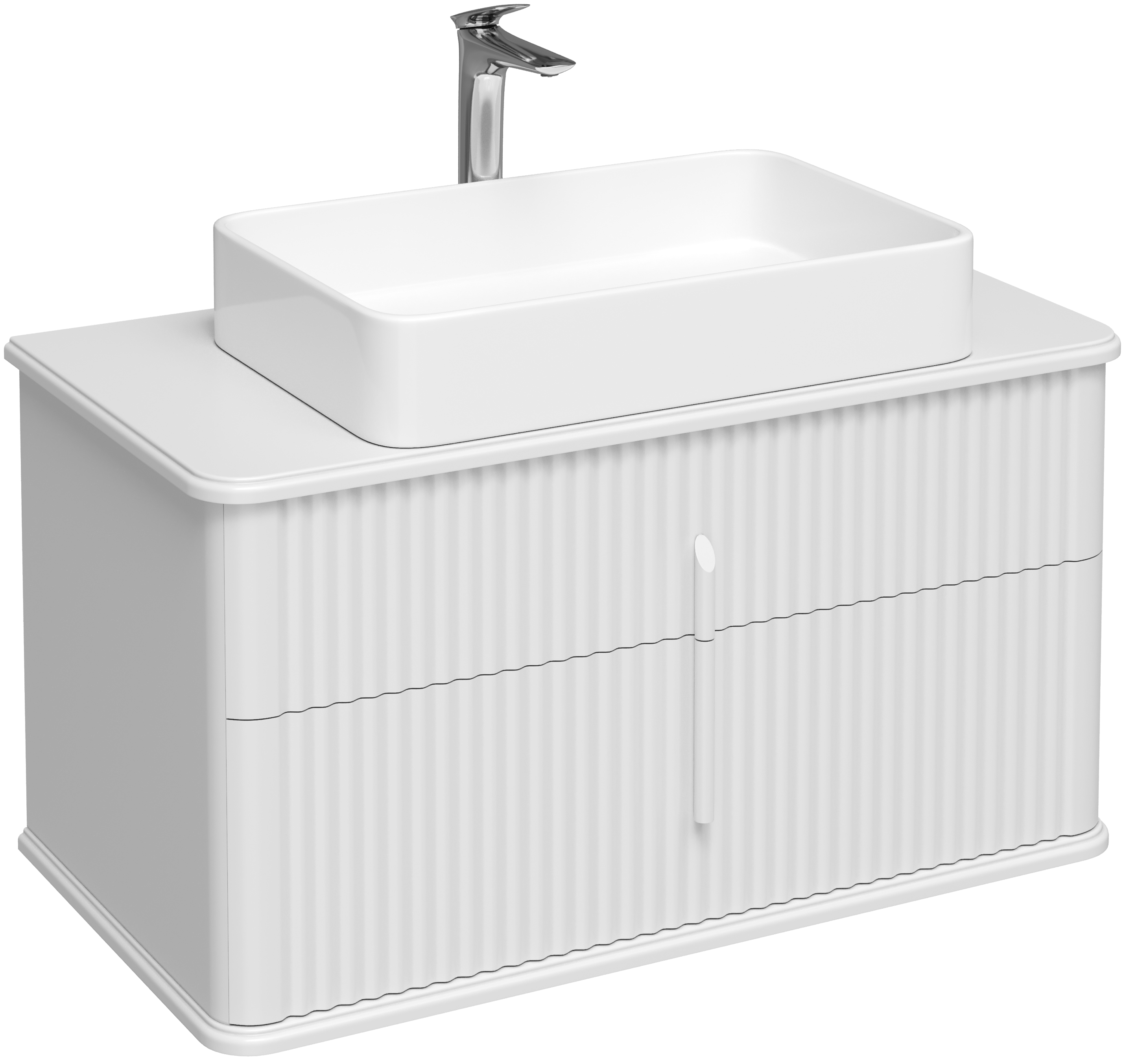 Тумба с раковиной STWORKI Молде 95 белая, столешница Молде 95, раковина Молде S23410WH, смеситель S23020CR