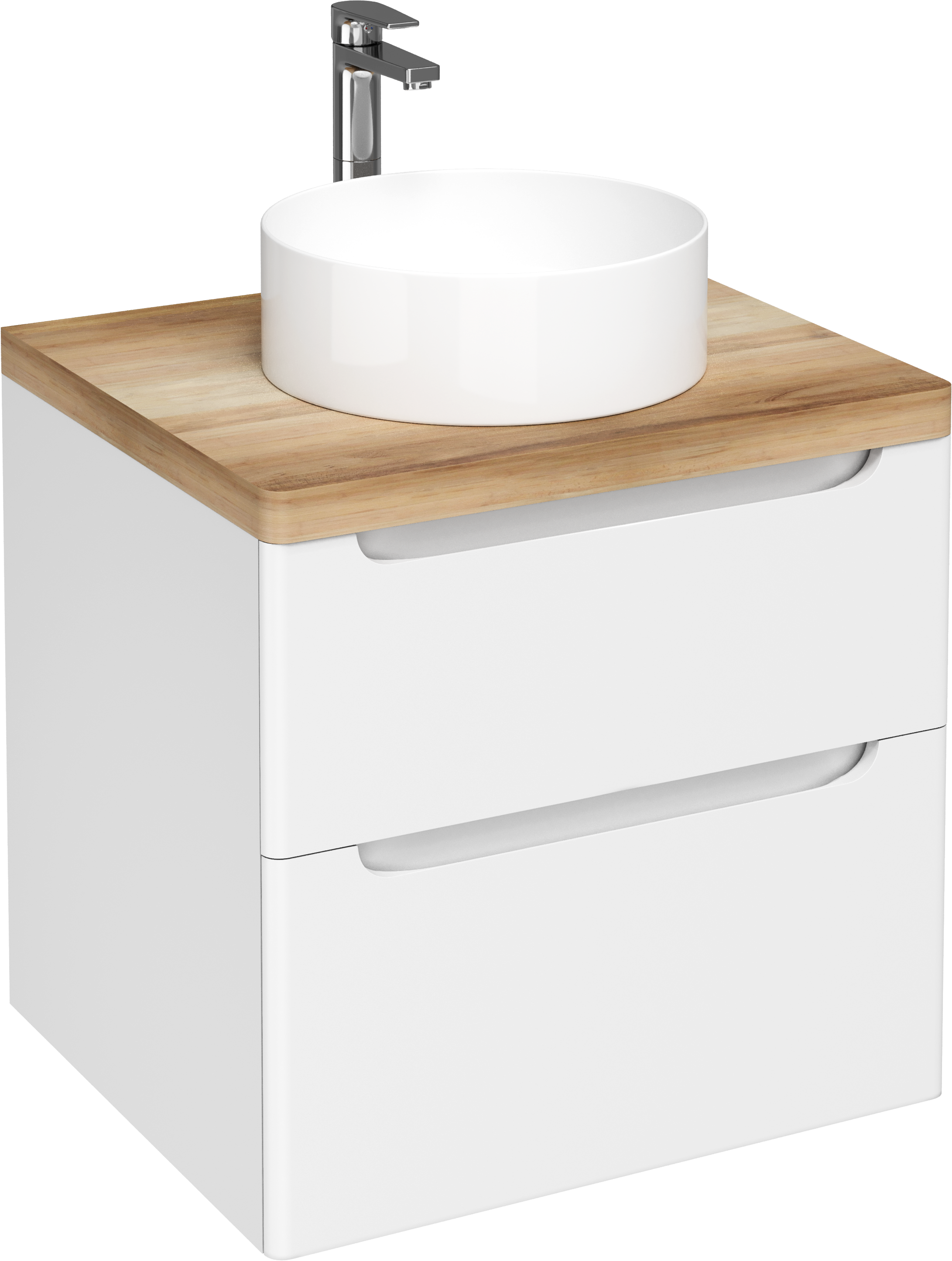 Тумба с раковиной STWORKI Берген 60 белая со светлой столешницей, раковина Берген S21413WH