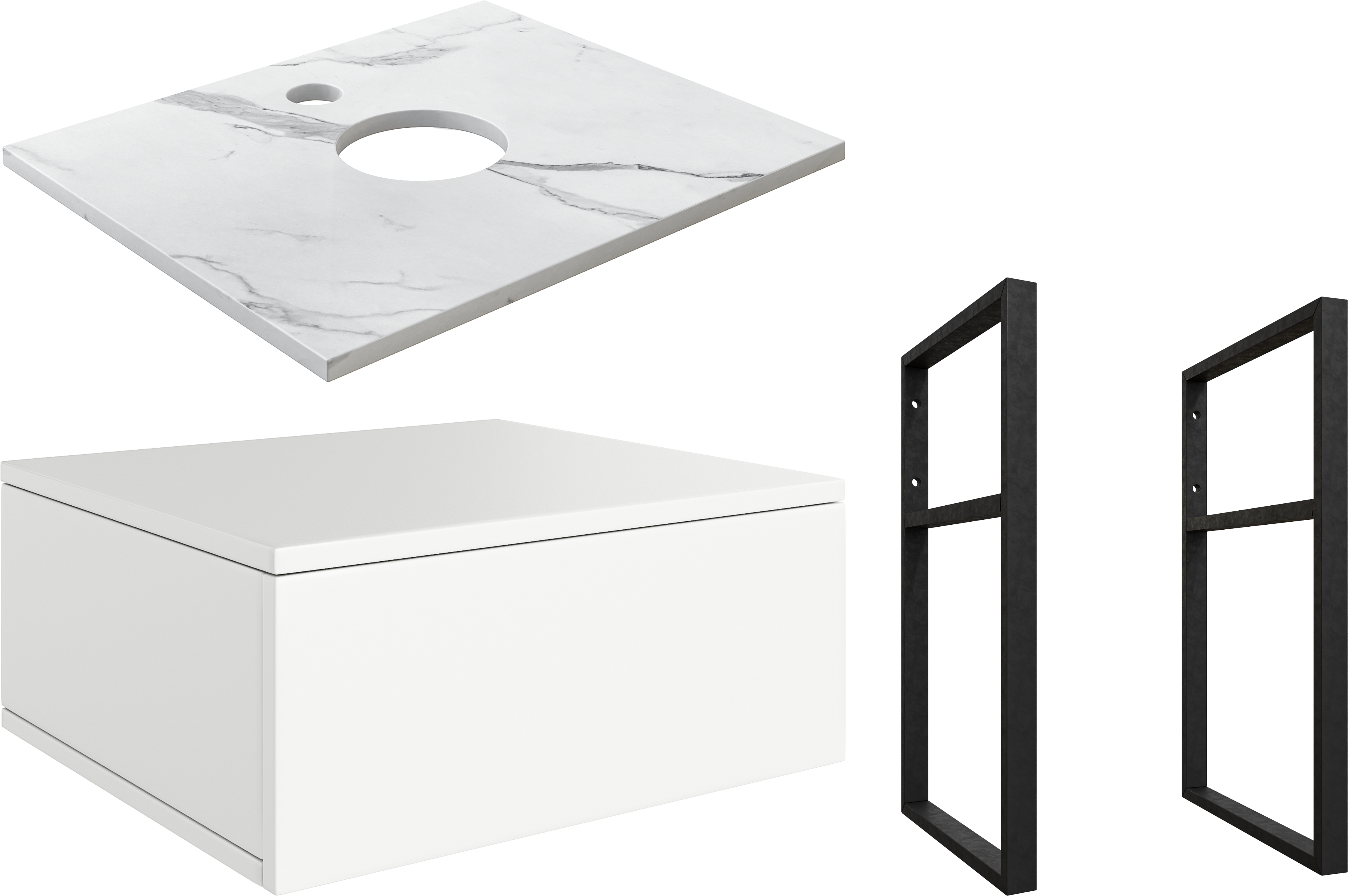 Тумба под раковину со столешницей DIWO Элиста 60, белая, белый мрамор