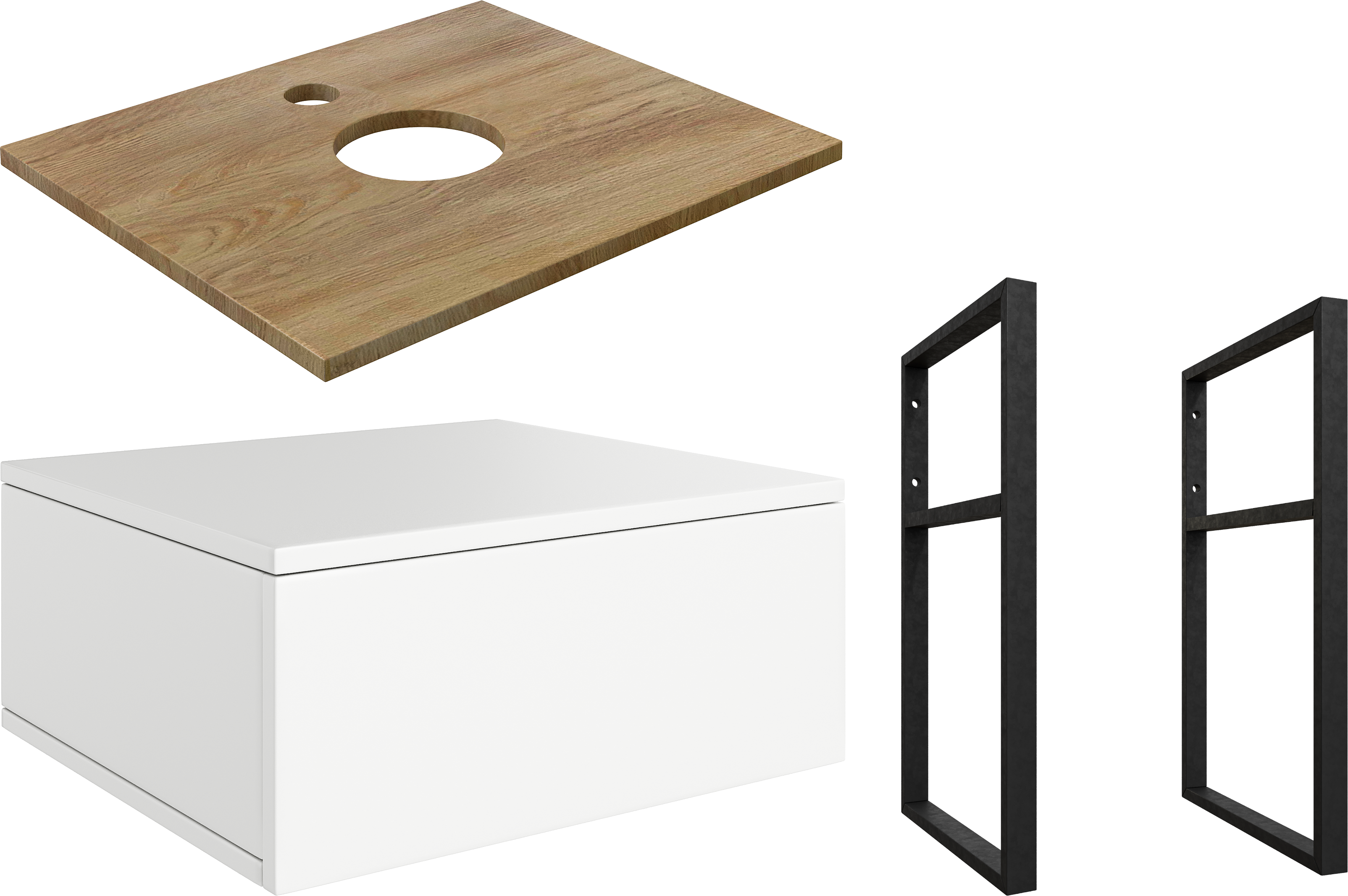 Тумба под раковину со столешницей DIWO Элиста 60, белая, светлое дерево