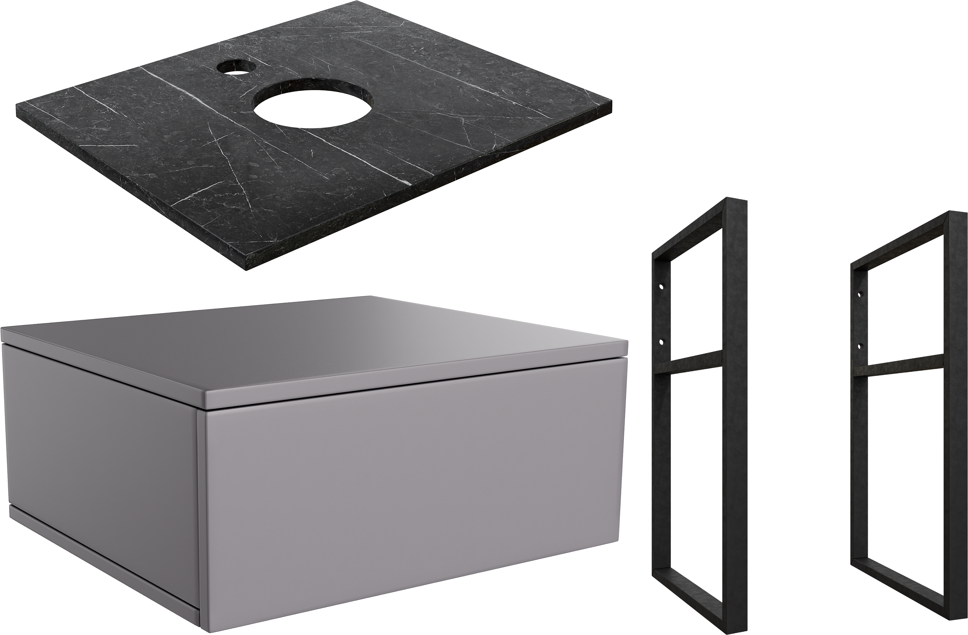 Тумба под раковину со столешницей DIWO Элиста 60, антрацит, черный мрамор