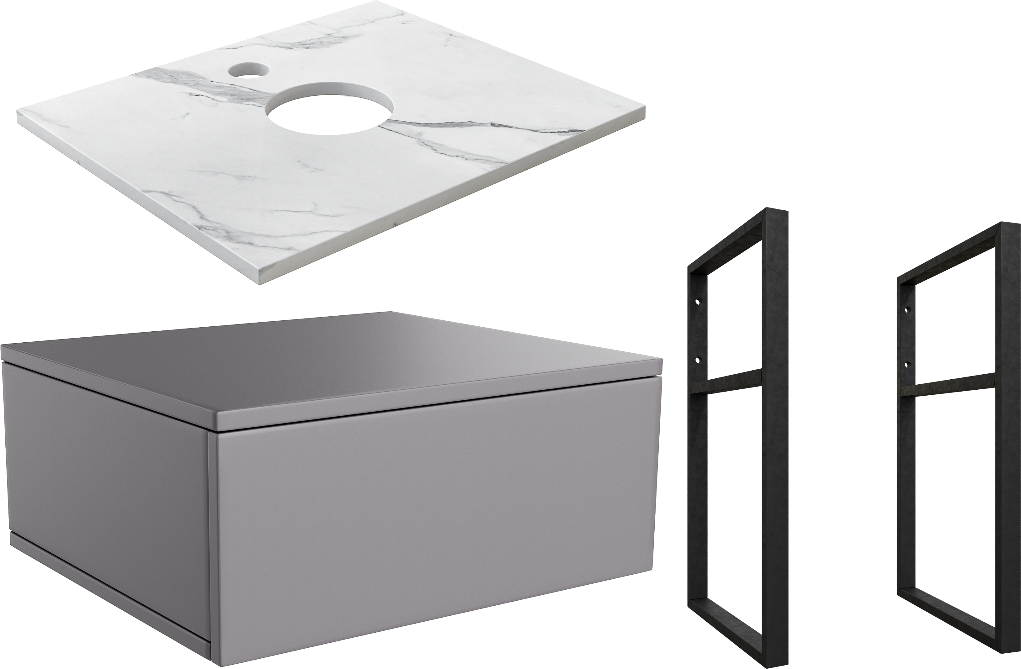 Тумба под раковину со столешницей DIWO Элиста 60, антрацит, белый мрамор