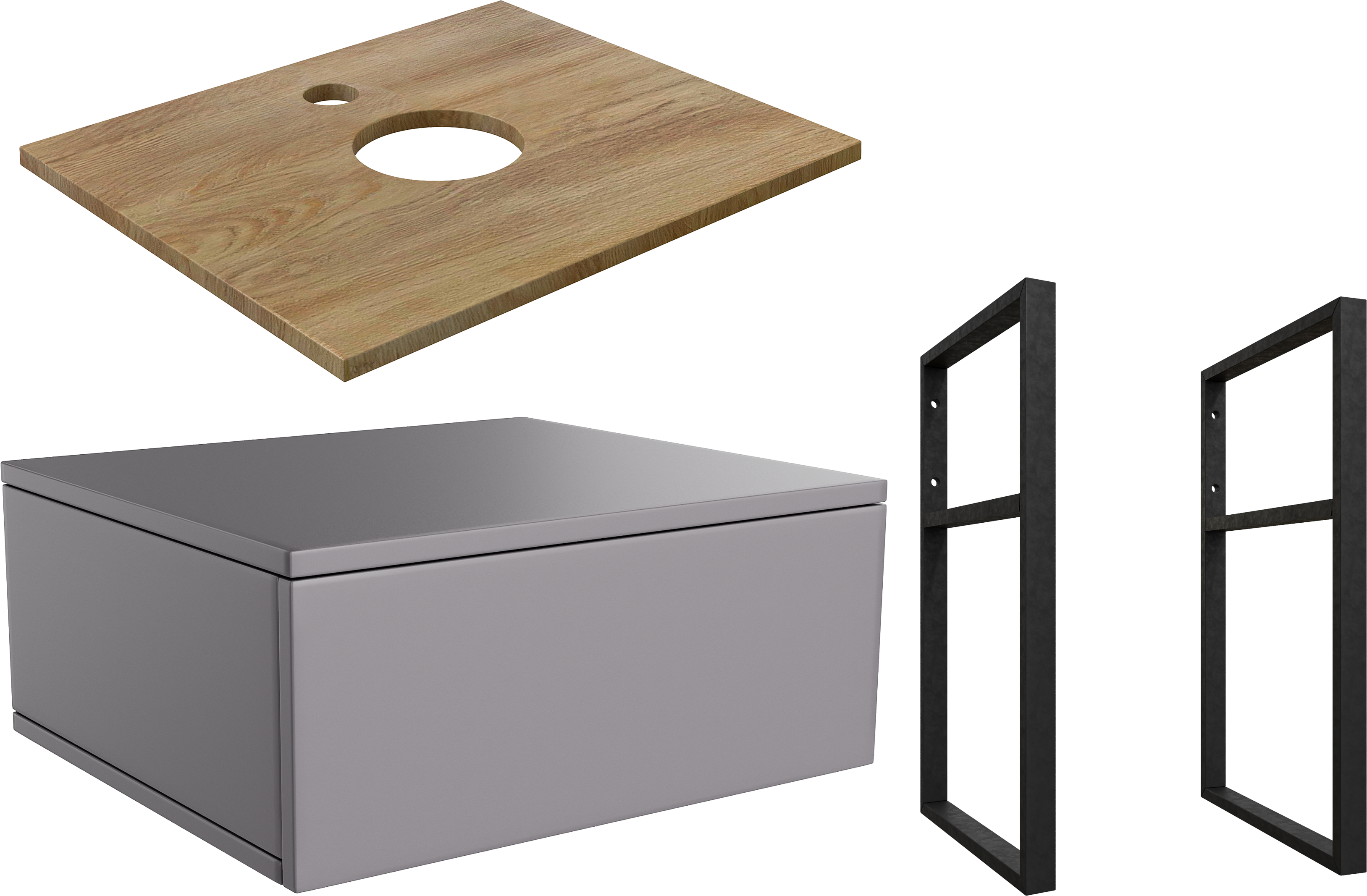 Тумба под раковину со столешницей DIWO Элиста 60, антрацит, светлое дерево