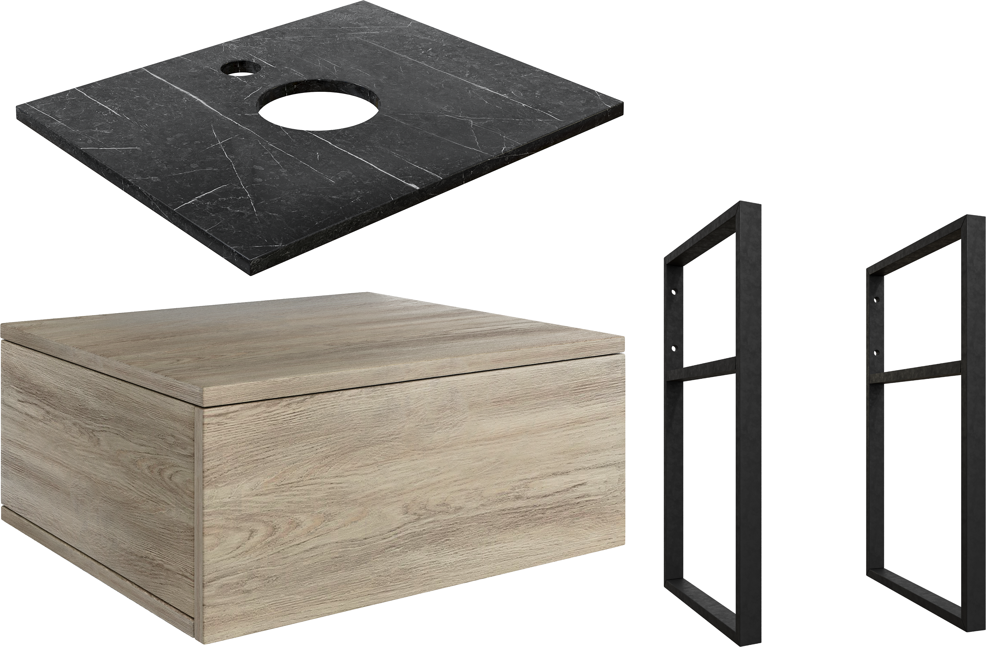 Тумба под раковину со столешницей DIWO Элиста 60, светлое дерево, черный мрамор