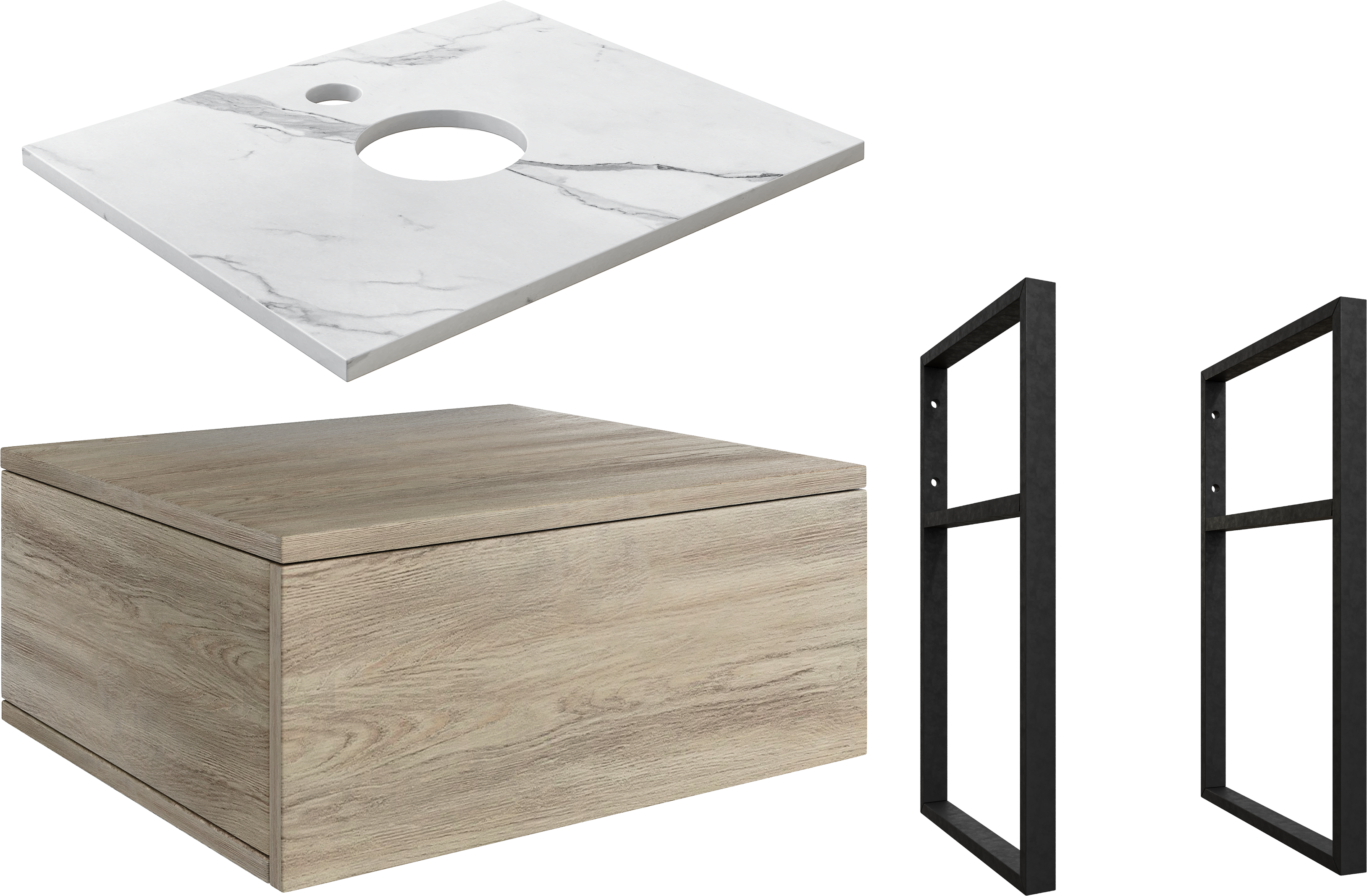 Тумба под раковину со столешницей DIWO Элиста 60, светлое дерево, белый мрамор