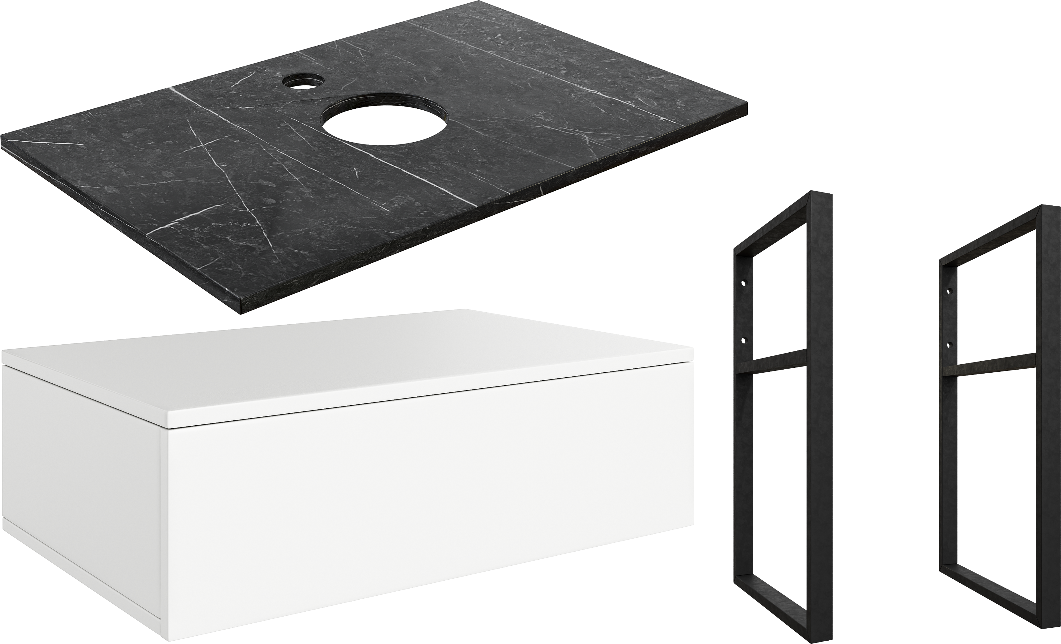 Тумба под раковину со столешницей DIWO Элиста 80, белая, черный мрамор